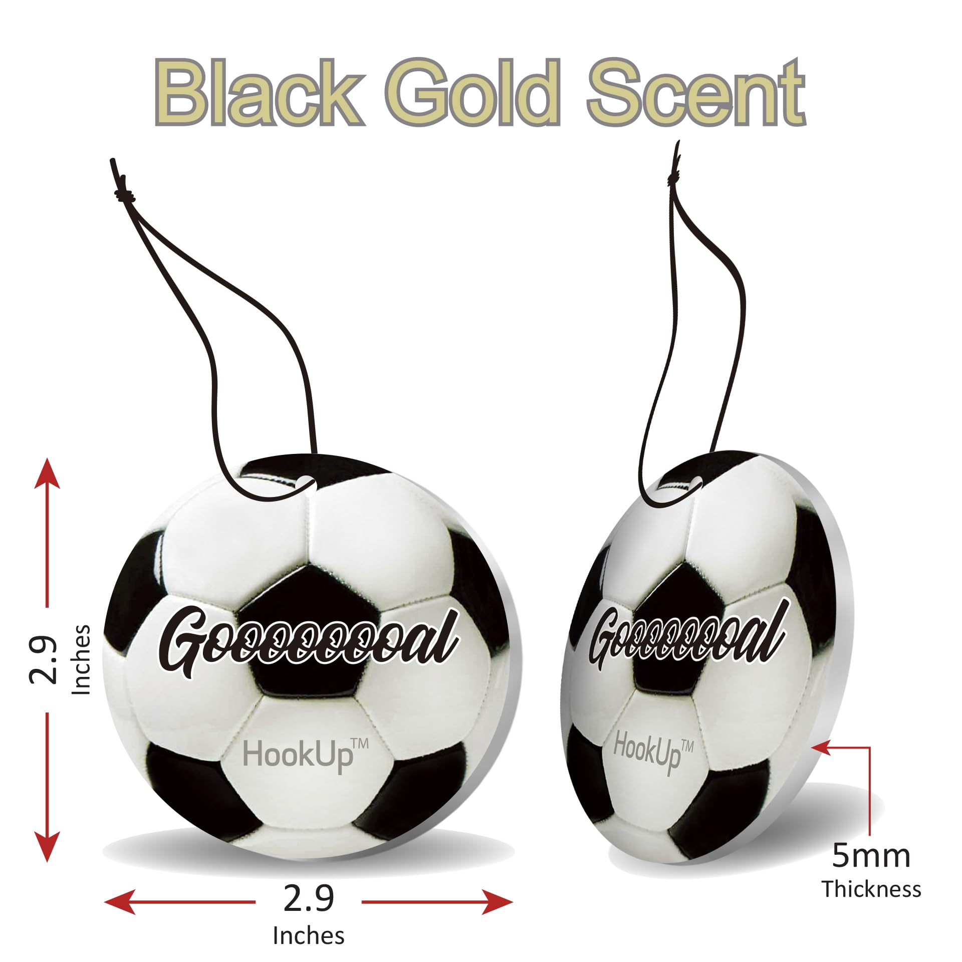 Soccer Car Air Freshener by HookUp - 10 Pack - Black Gold Scent (Extra Strong) | Unique Soccer Gift for Players, Coach, Fans | H