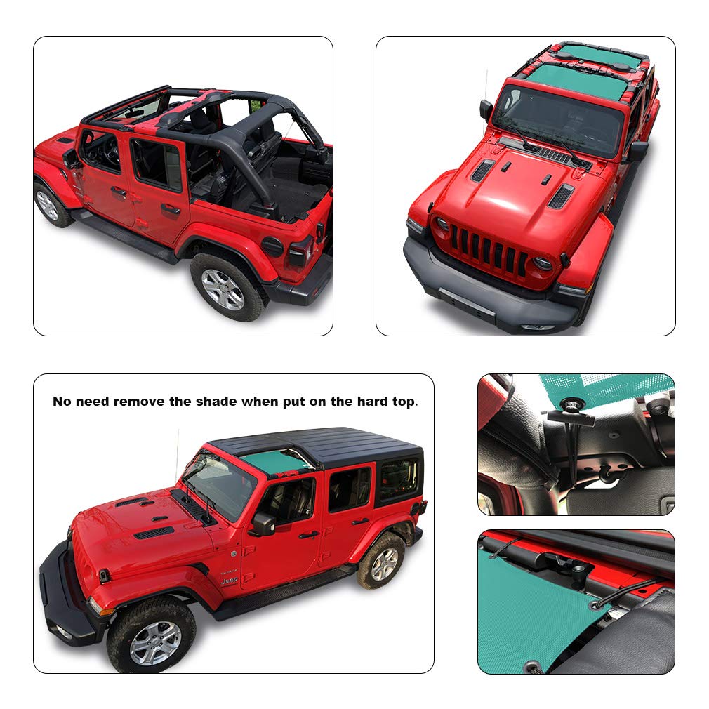 Shadeidea Sun Shade Top For Jeep Wrangler Jl Unlimited (2018-2023) 4 Door Front And Rear 2 Piece-Tiff Blue Mesh Screen Sunshade