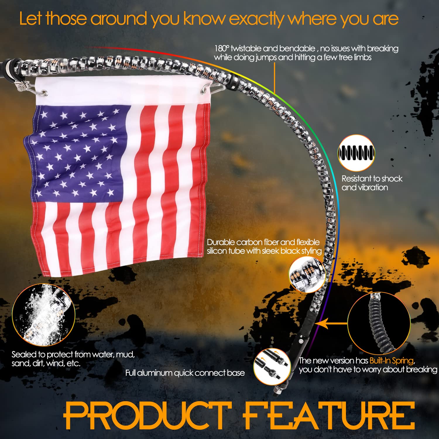 Nirider 4Ft Led Whip Light With Flag Pole Remote Control Spiral Rgb Chase Light Offroad Warning Lighted Antenna Led Whips For Ut