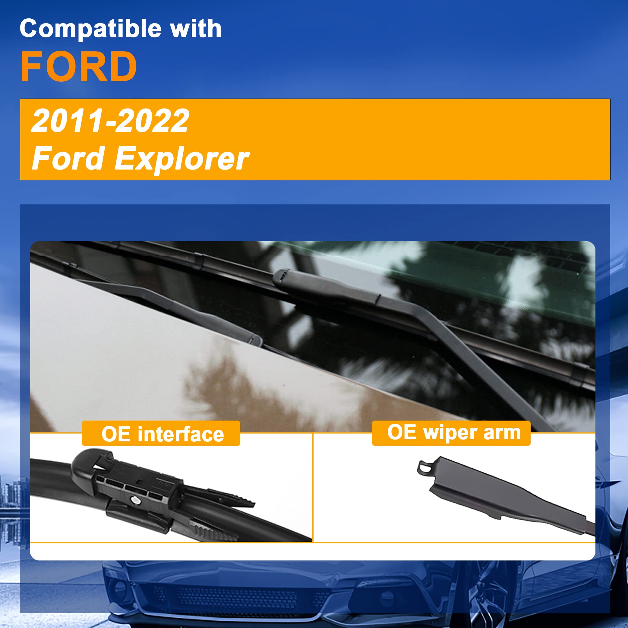 RAINTOK Windshield Wiper Blade Set Replacement for 2011-2022 Ford Explorer and Rear Windshield Wiper Blade-26''/22''/11'' (Set o