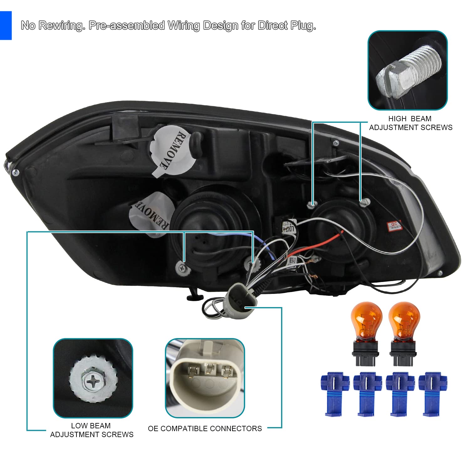 Spec-D Tuning Projector Led Headlights Black Compatible With 2005-2010 Chevy Cobalt, 2007-2009 Pontiac G5, 2005-2006 Pontiac Pursuit Left + Right Pair Headlamps Assembly