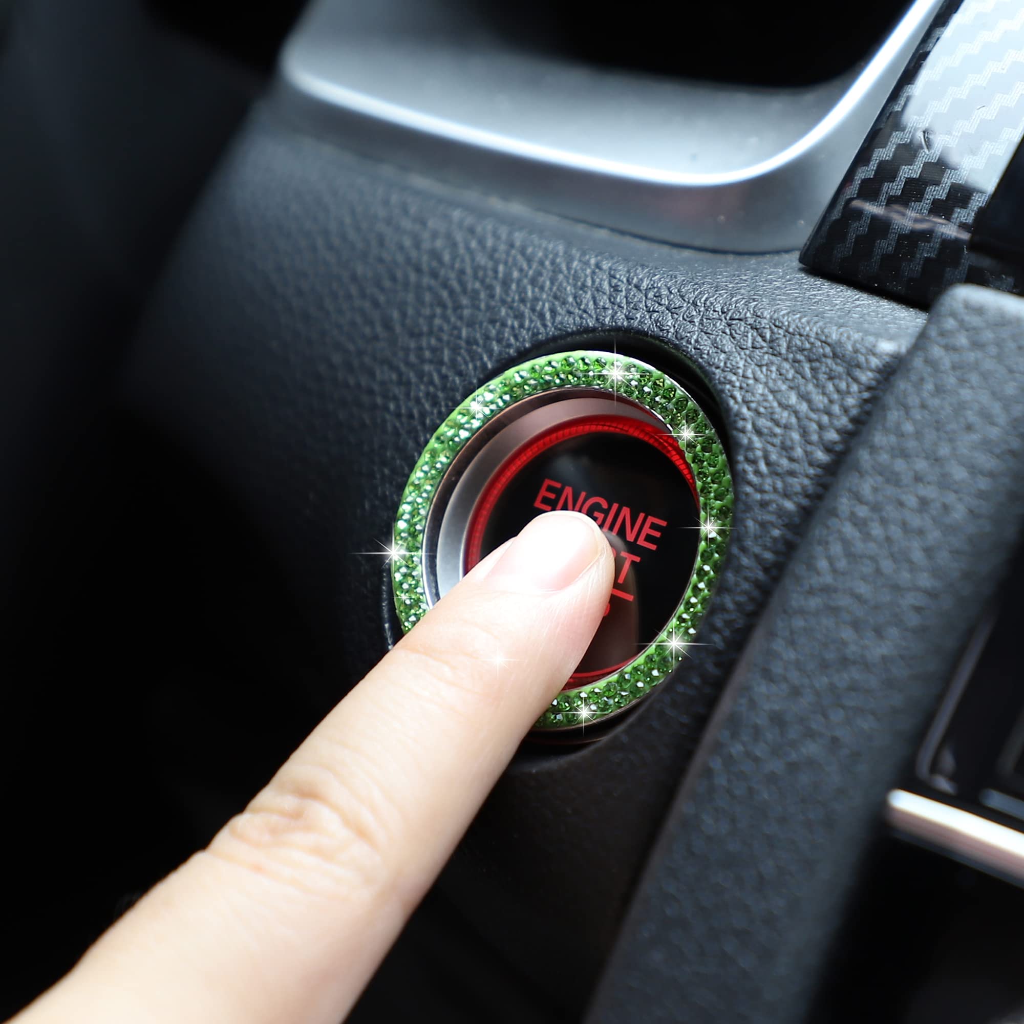 Winka 2Pcs Bling Car Engine Start Button Cover Diamond Crystal Push Start Stop Button Ring Sparkly Bling Ignition Button Cover R