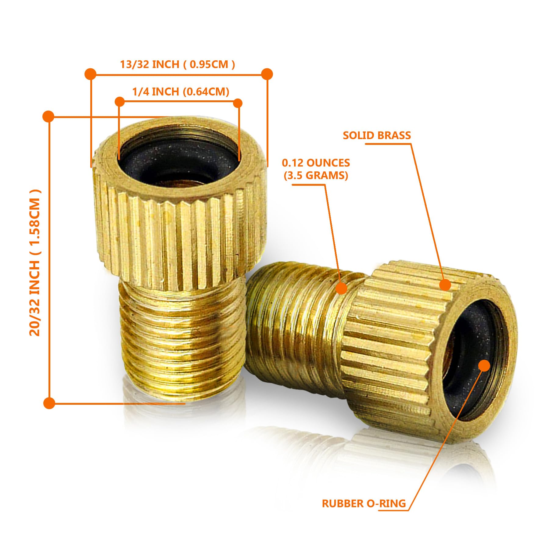 Brass Presta Valve Adaptor (Pack Of 5 + 10 Caps) - Convert Presta To Schrader For All Types Of Bikes, E-Bikes, And E-Scooters -