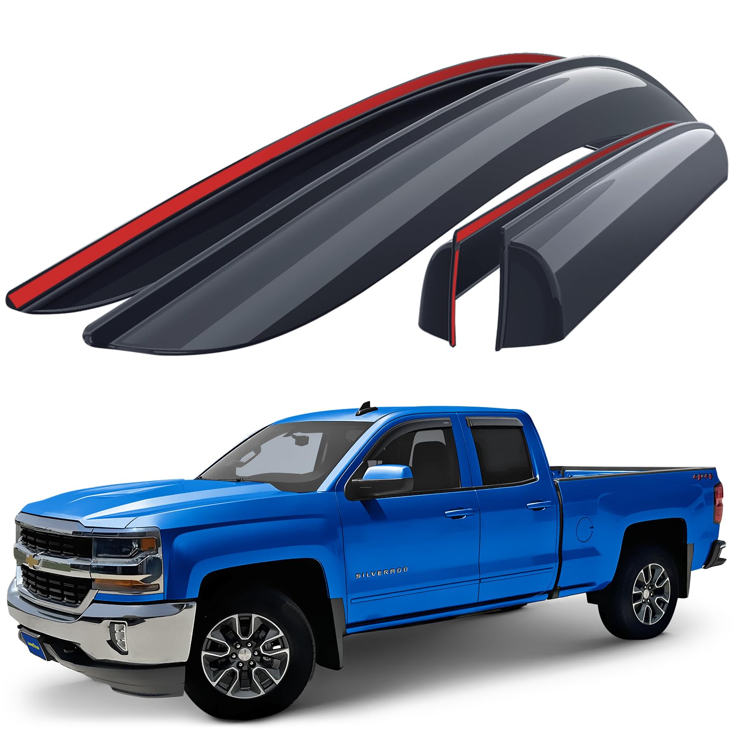 Goodyear Shatterproof Window Deflectors For Chevrolet (Chevy) Silverado/Gmc Sierra 2014-2018 Double Cab, Tape-On Rain Guards, Wi
