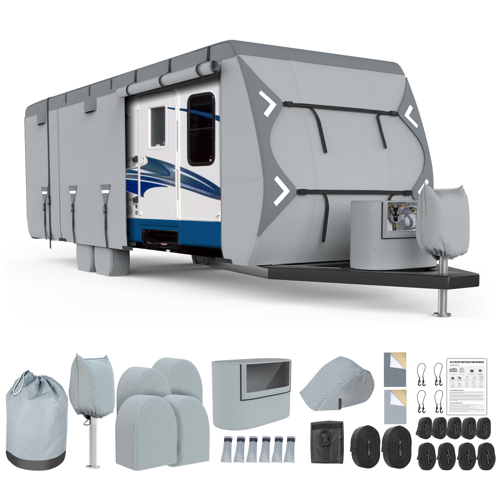 Mofeez Travel Trailer Rv Cover, Extra-Thick Upgraded 7 Layers For Camper Cover 22-24 Ft Travel Trailer Windproof Waterproof Rip-