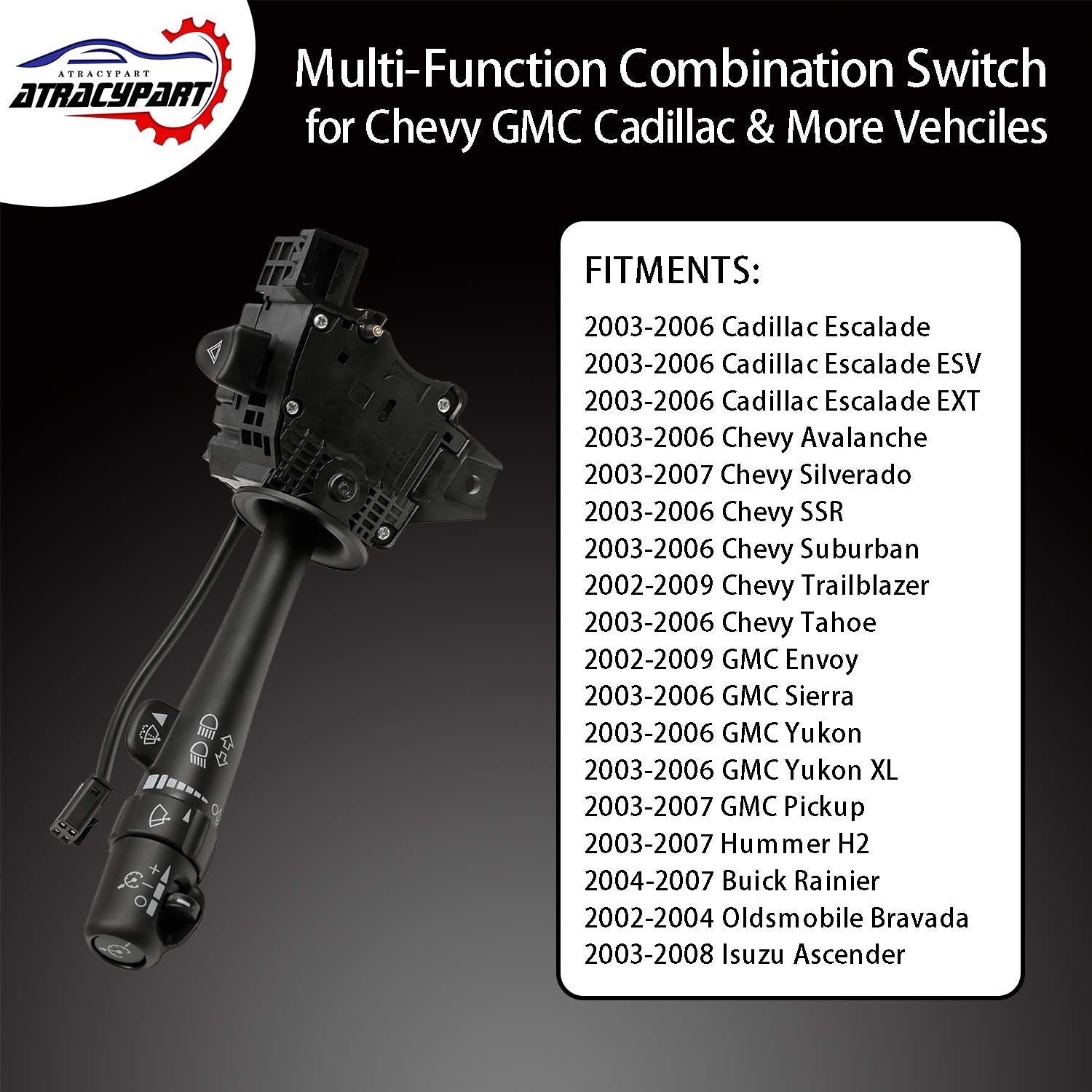 Turn Signal Switch Wiper Dimmer Combination Multi-Function Switch | Replacement For 2002-2009 Chevy Silverado Tahoe Gmc Envoy Sierra Yukon Buick & More | Replaces# 12450067, D6299A, Sw3792