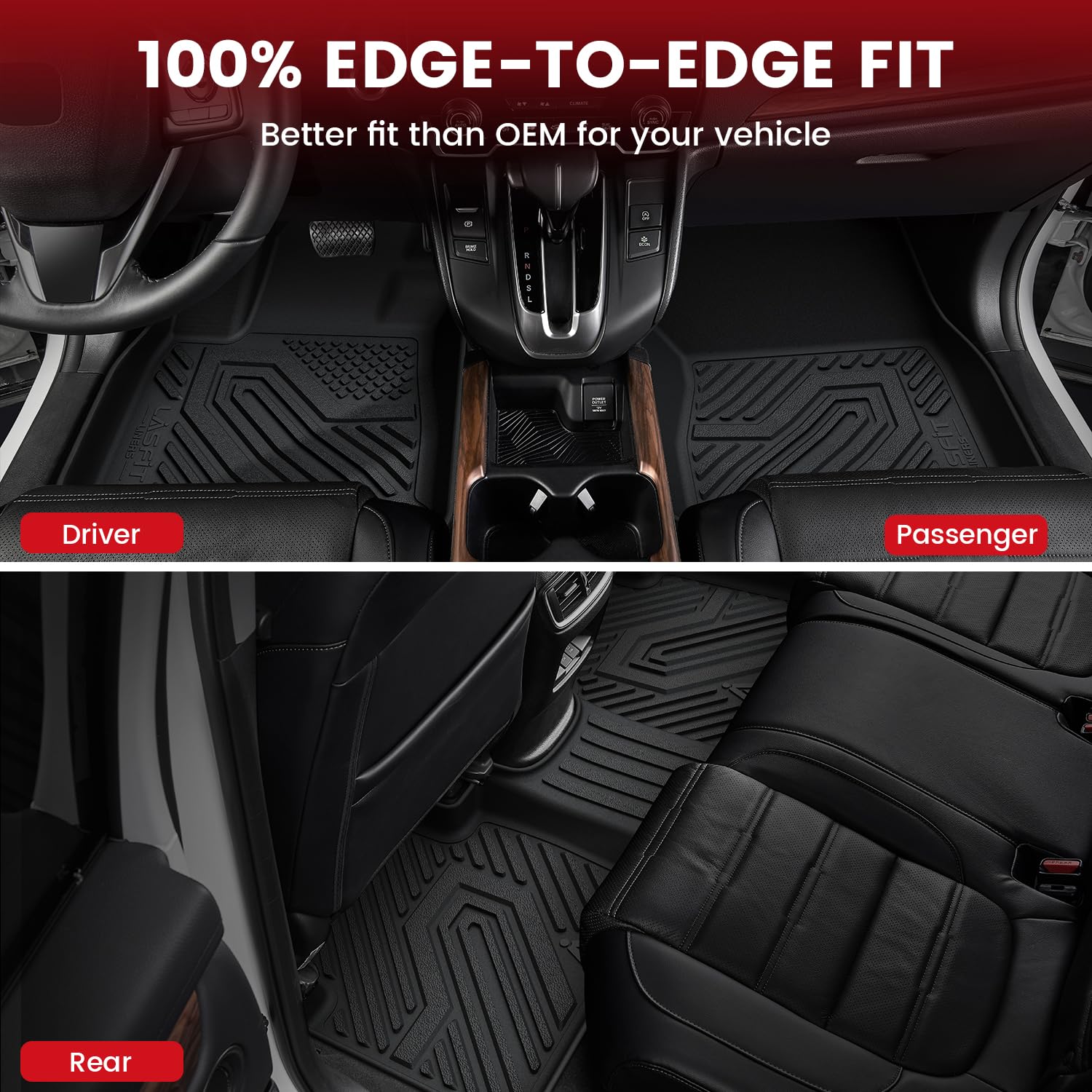 Lasfit Floor Mats For Honda Ridgeline 2025 2024 2023-2017 Crew Cab, All Weather Protection Tpe Non-Slip Custom Fit Automotive Ac