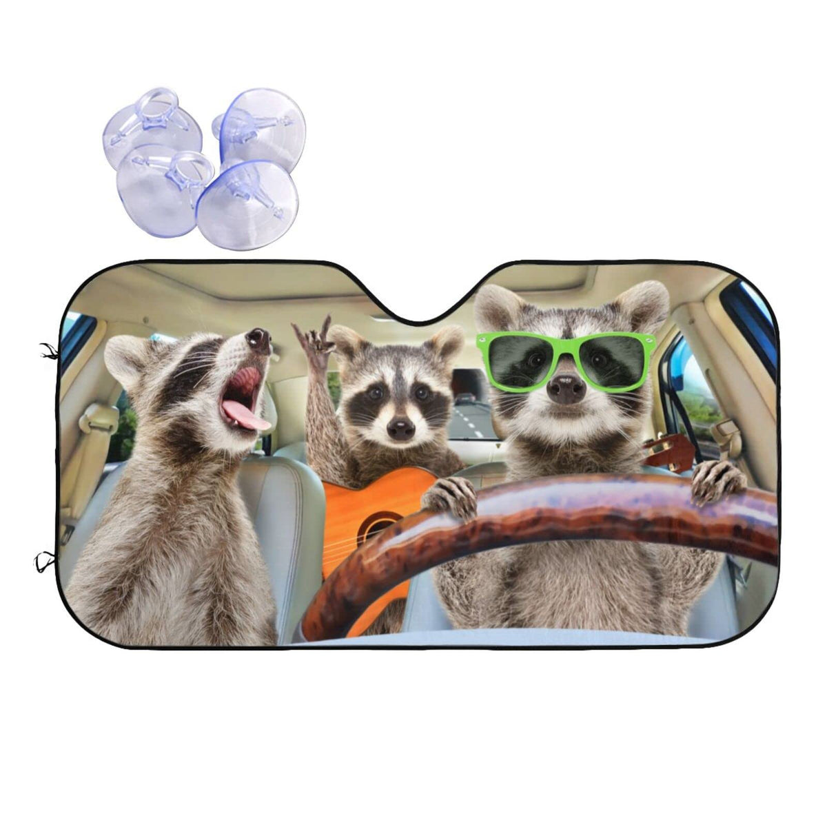 Raccoon Driving Car Windshield Sunshade Front Window Sun Visor Protector Foldable Shield Cover for Truck SUV