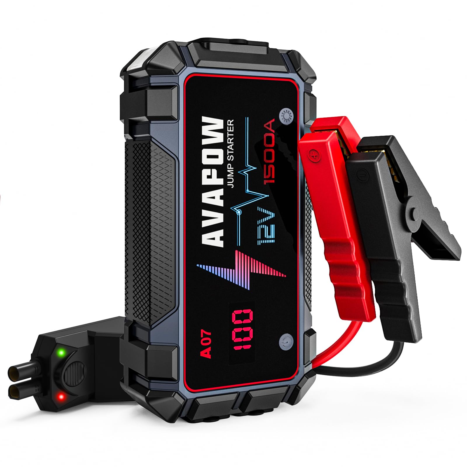 Avapow Jump Starter 1500A Peak Current Jumper Cables Kit For Car(Upto 12V 7L Gas/5.5L Diesel Engine) With Usb Quick Charging And