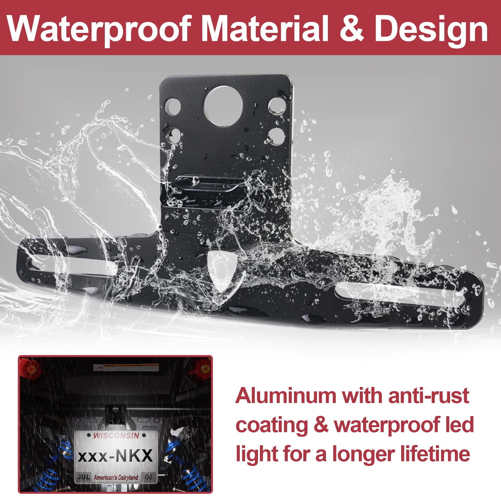 Starknightmt Atv Utv License Plate Holder With Light, Aluminum Utv License Plate Frame Compatible With Polaris Rzr Ranger Sportsman Marverick X3 Renegade Ds Trailer Truck Rv Boat Golf Cart Snowmobile