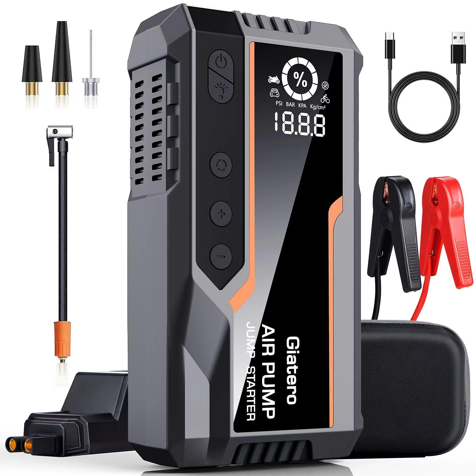 Giatero Jump Starter with Air Compressor, 4000A 150PSI Car Battery Jump Starter Portable (All Gas/10.0L Diesel), 12V Jump Box Ba