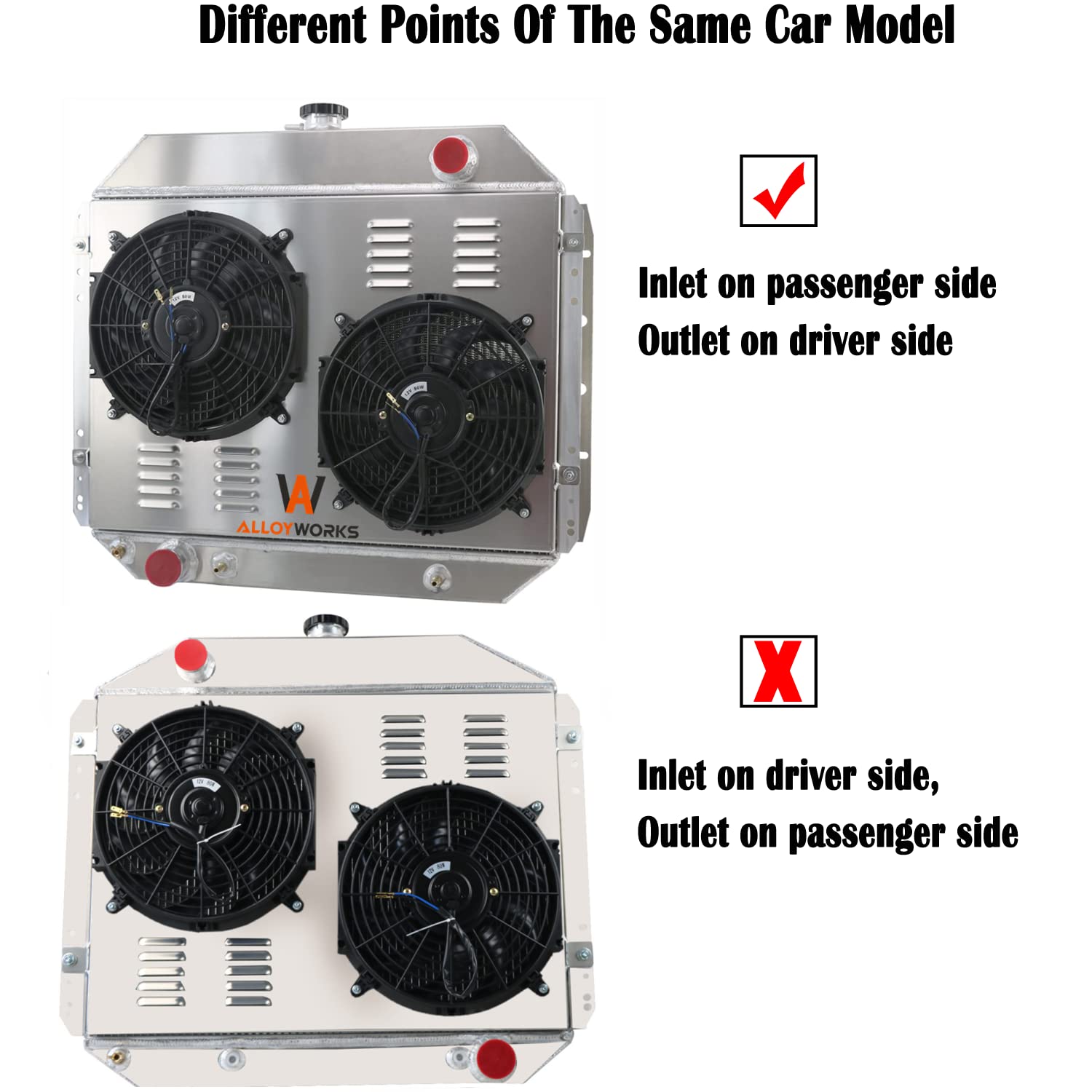 ALLOYWORKS 4 Row All Aluminum Radiator Shroud Fan Thermostat Kit for 1966-1979 Ford F100 F150 F250 F350 Bronco V8 Chevy Engine,