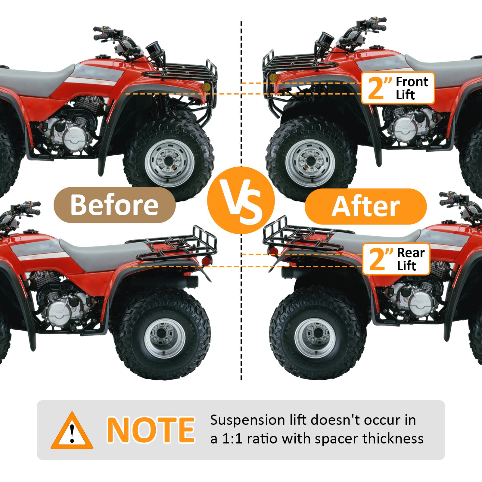Weisen Atv 2'' Shock Lift Kit, Front & Rear Suspension Lift Compatible With 1993-2000 Honda Trx300 Fourtrax