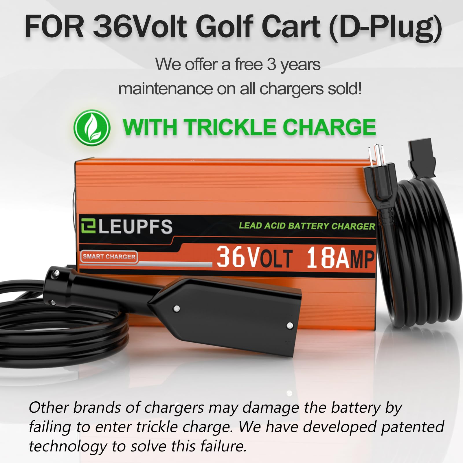 Eleupfs 18/12 Amp 36 Volt Golf Cart Battery Charger For Ezgo,4-6H Full Charge With Trickle Charge,36V Golf Cart Charger For Powerwise&Ezgo D Plug,Low Temp Charge - Protected Battery - 3-Year Warrnaty