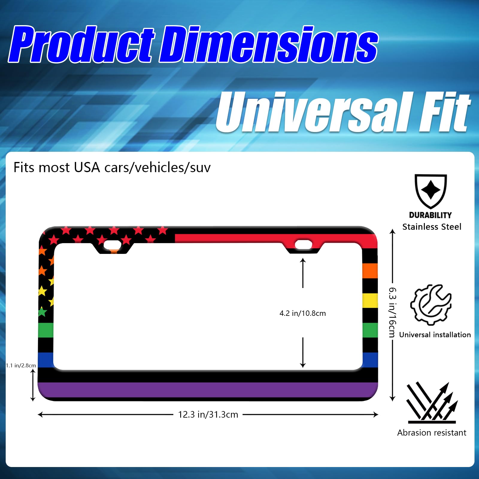 Gay Pride License Plate Frames Rainbow American Flag License Plate Holder for Car Decor Parts Stainless Steel License Plate Cove