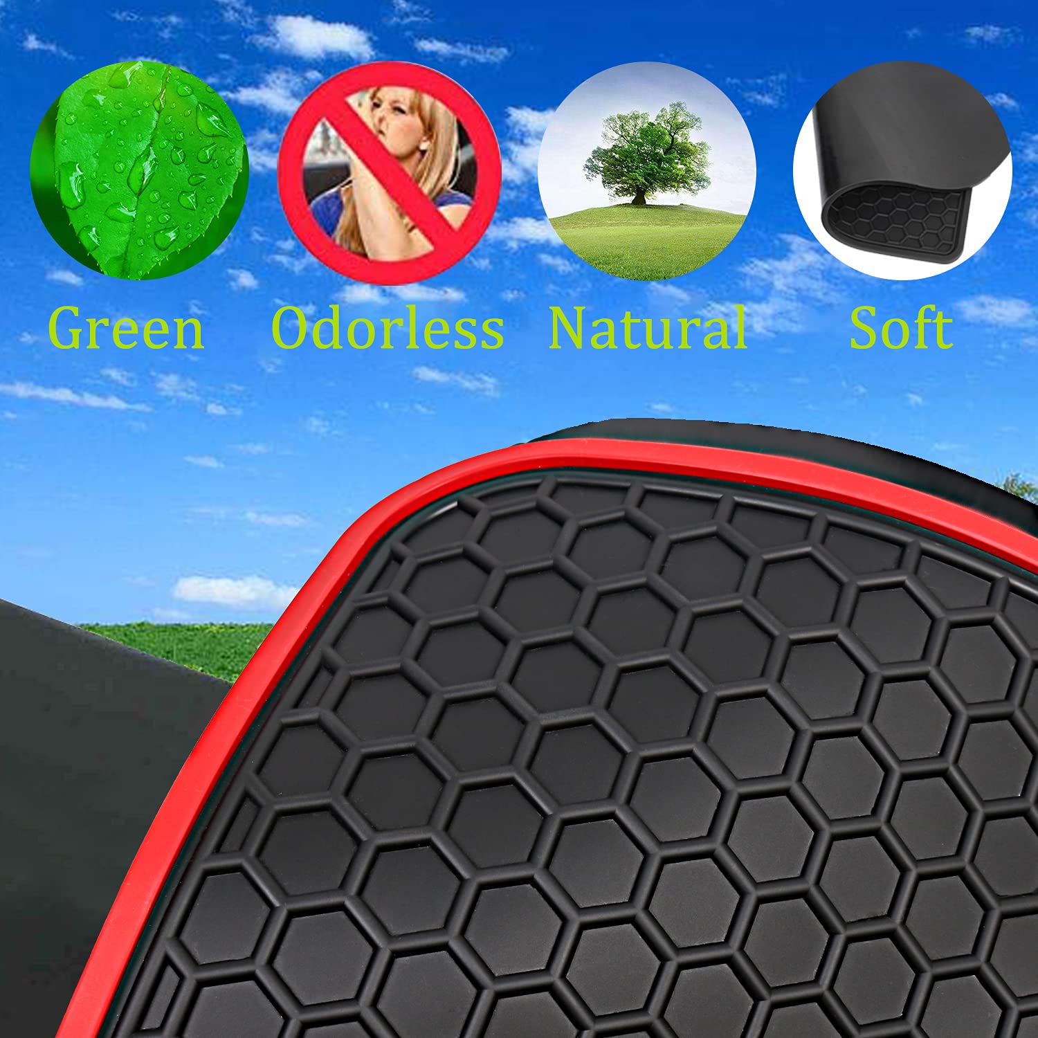 Matericuo Car Floor Mats Custom Fit For Volkswagen Vw Jetta 2019-2025 Black Red Rubber Auto Liner Mats All Weather Protection He
