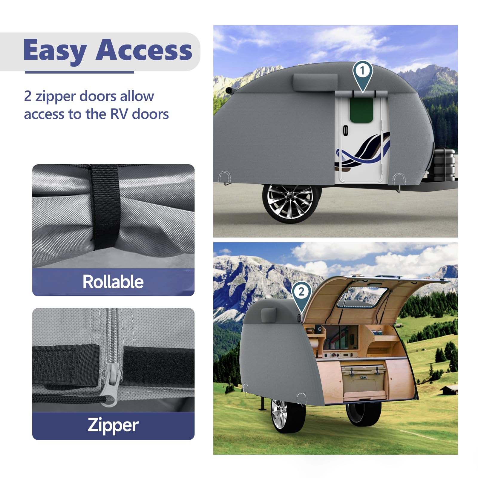 Vinpatio Teardrop Camper Cover, Travel Trailer Cover Fits 8'-10' Trailers, 7 Layers Top Heavy Duty Camper Cover With Windproof S