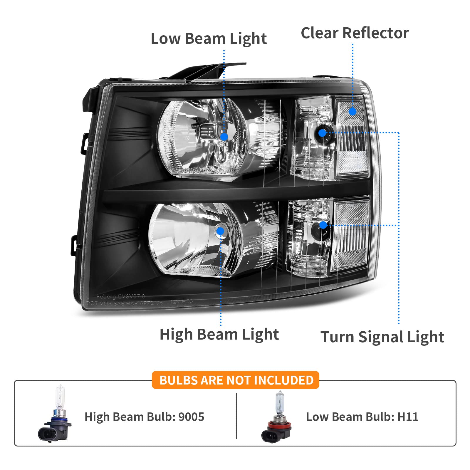 Dwvo Headlight Assembly Compatible With 2007-2013 Chevy Silverado 1500/2007-2014 Chevy Silverado 2500Hd 3500Hd (Not Fit 2007 Sil