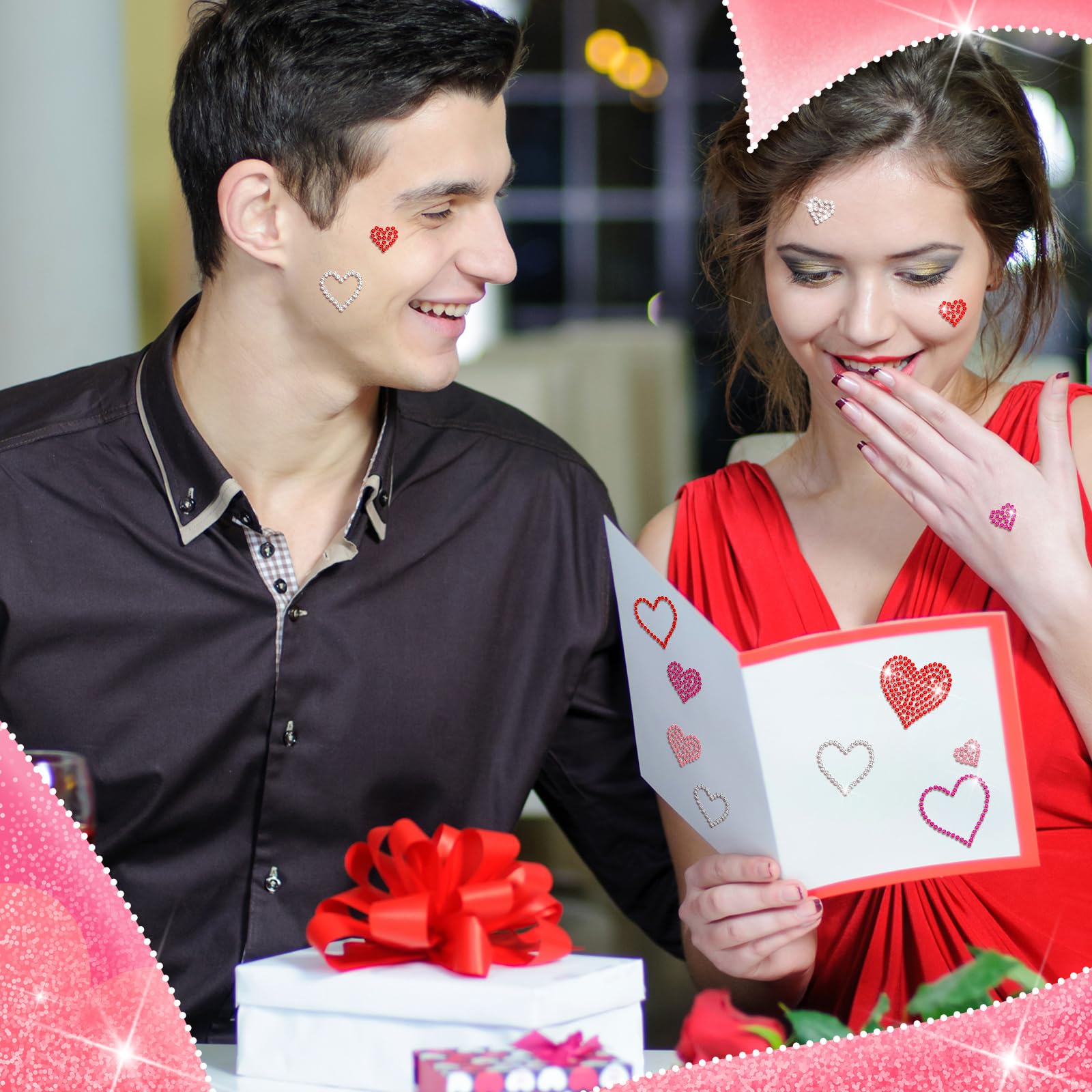 Epakh 84 Pcs Heart Rhinestone Stickers Glitter Bling Heart Crystal Self Adhesive Sticker For Holiday Decal Decor Handicrafts Win