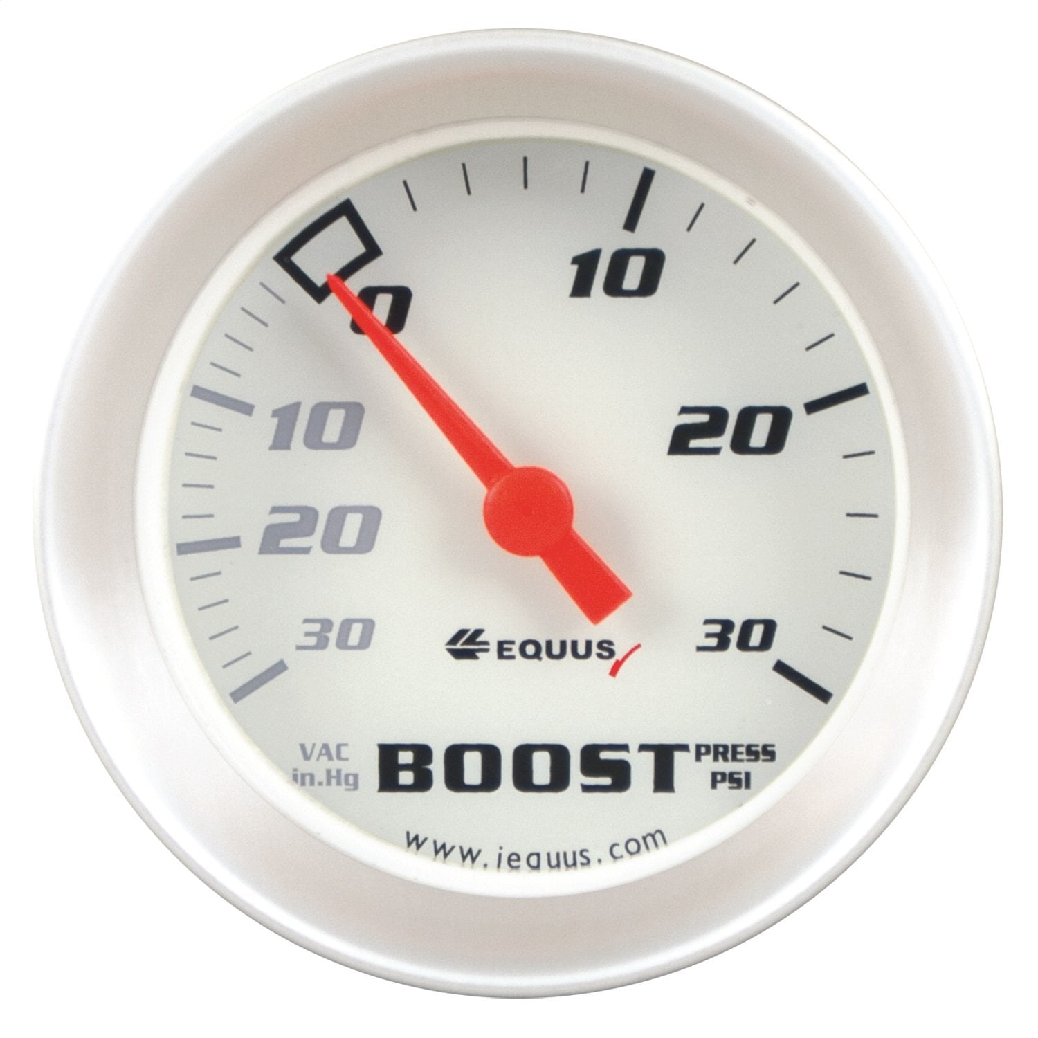 Equus 8257 2 Vacuum/ Boost Gauge, White With Aluminum Bezel