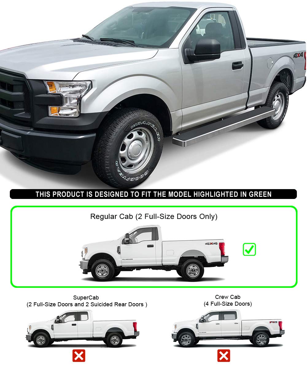 APS (Polished 304 Stainless Steel 6in Wheel to Wheel Running Boards Nerf Bars Compatible with Ford F150 2015-2025 Regular Cab 6.