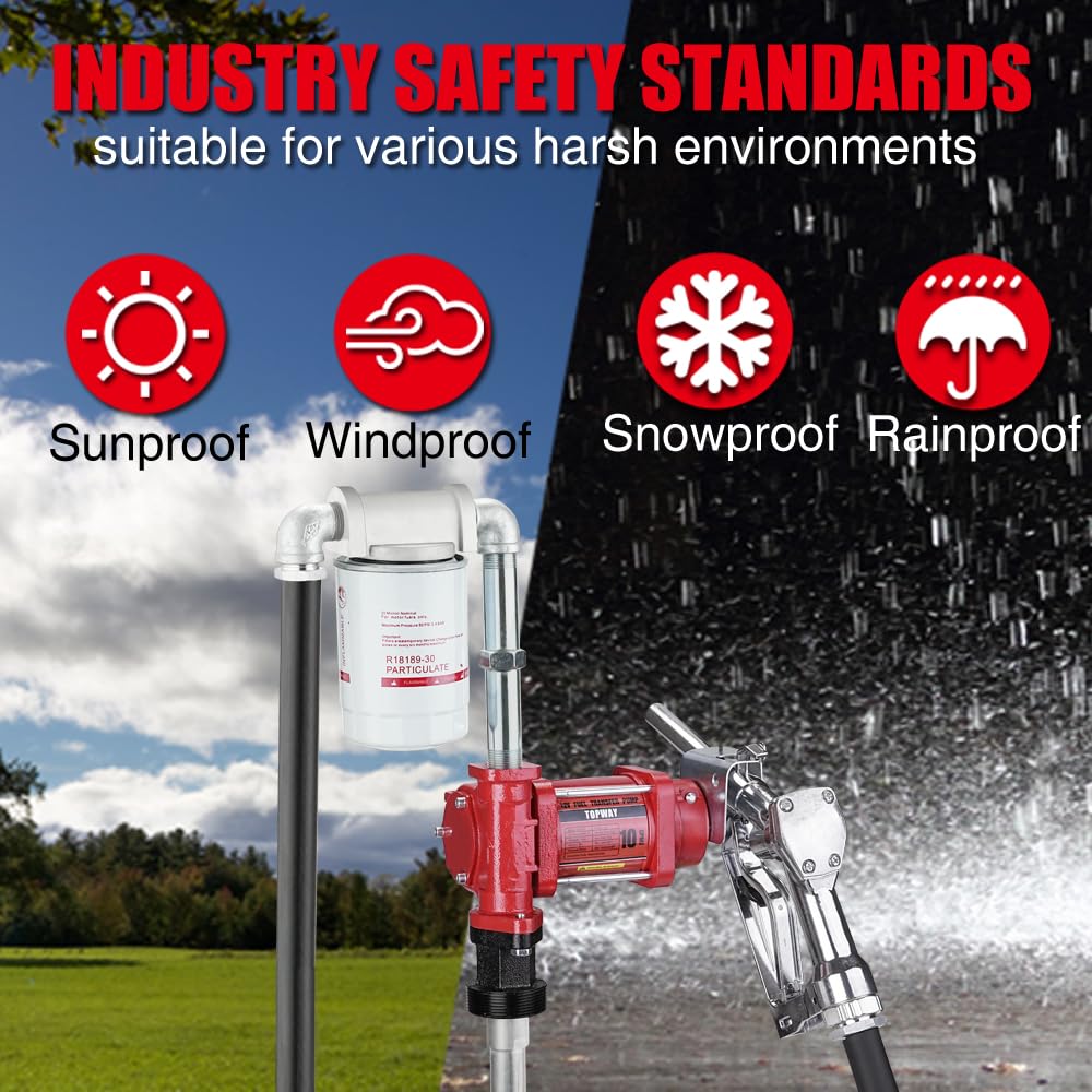 Topway 12V Dc Gasoline Fuel Pump, 10Gpm Self-Priming Oil Transfer Pump Kit With Particulate Filter, Fuel Nozzle, Discharge Hose