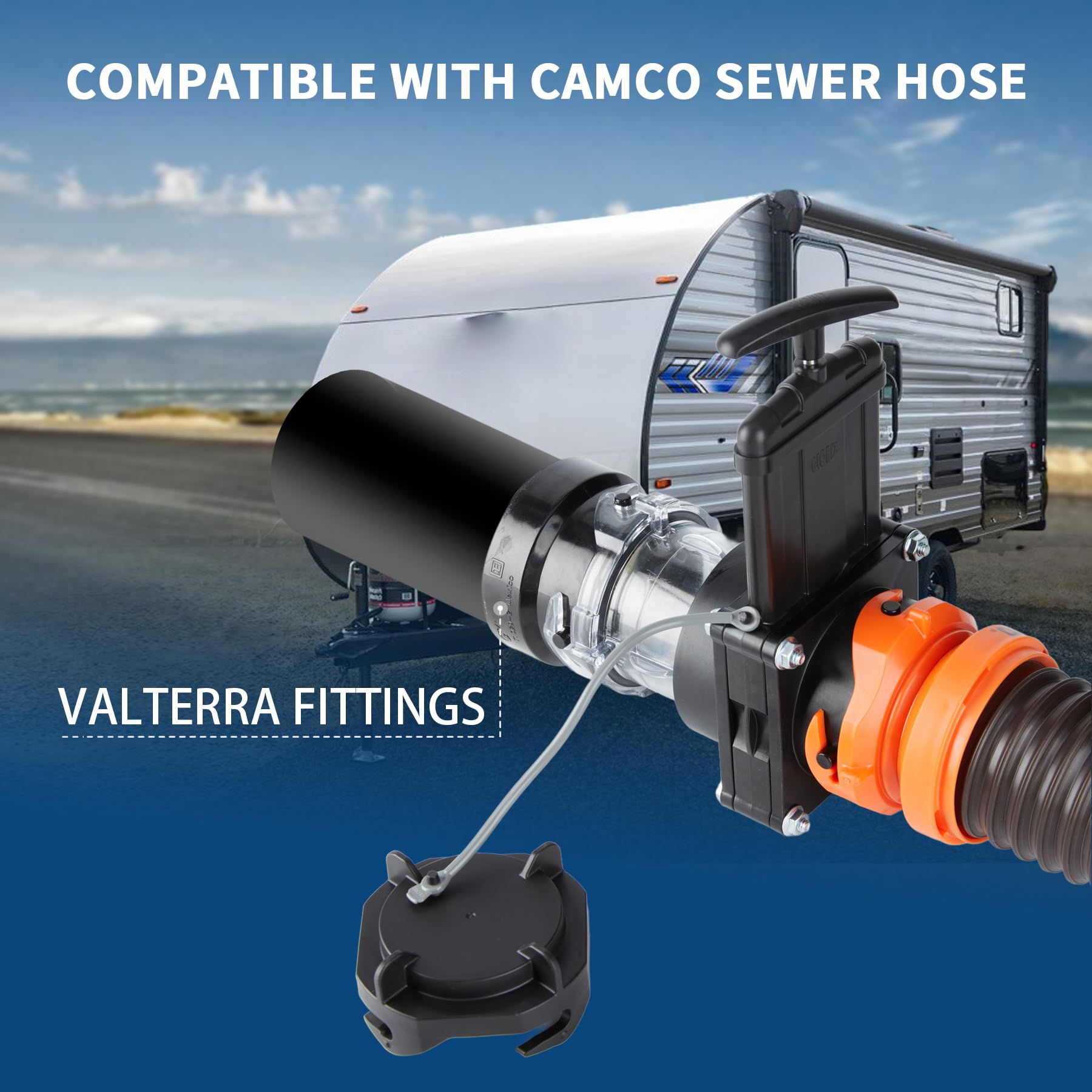 GLOBIZ Twist-On Waste Valve RV Gate Valve with Built-in Clear Adapter Compatible with Most Brands of Bayonet/Lug Adapter UV-Resi