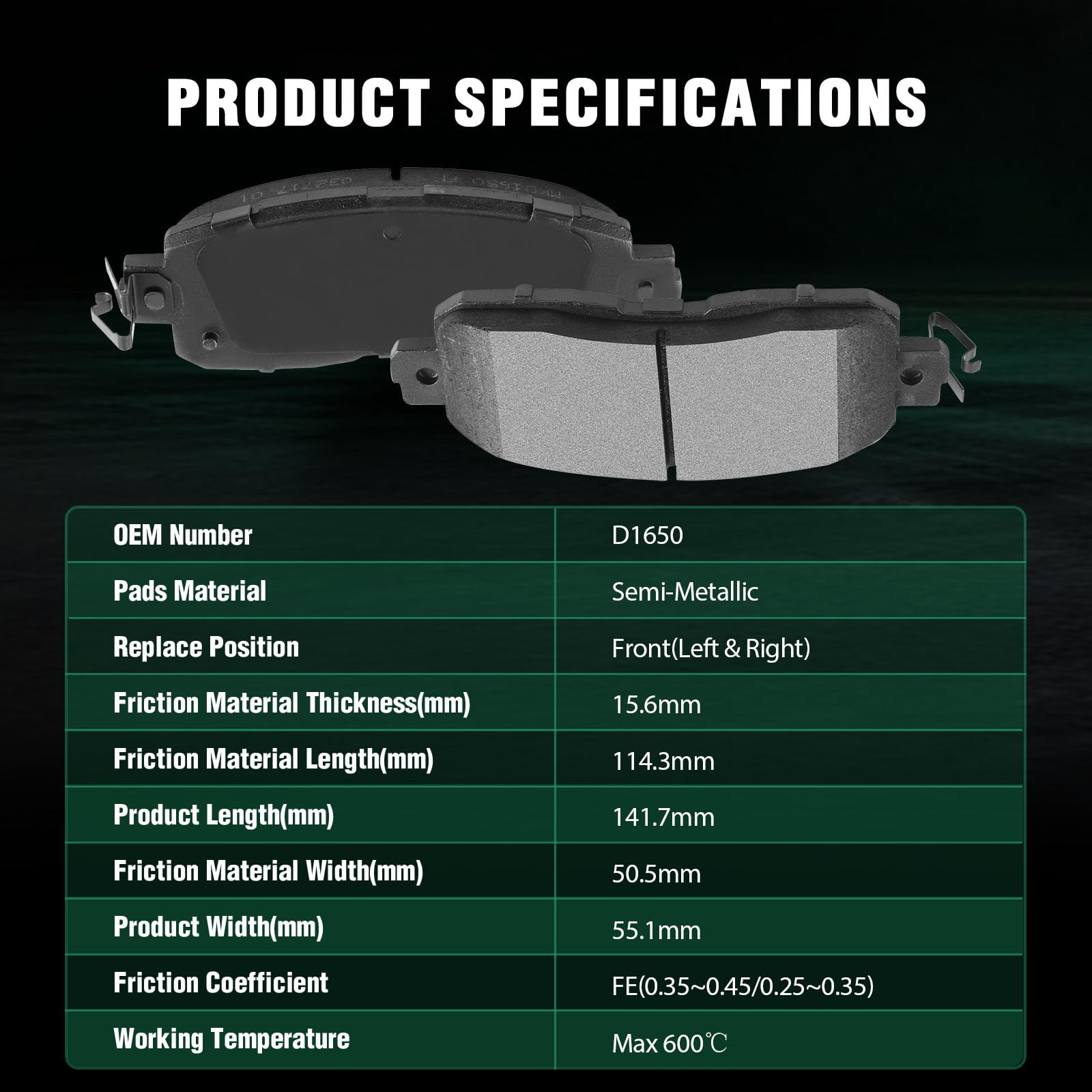 Automuto 4Pcs Front Semi-Metallic Disc Brake Pads Set D1650 For Nissan Altima 2013-2019