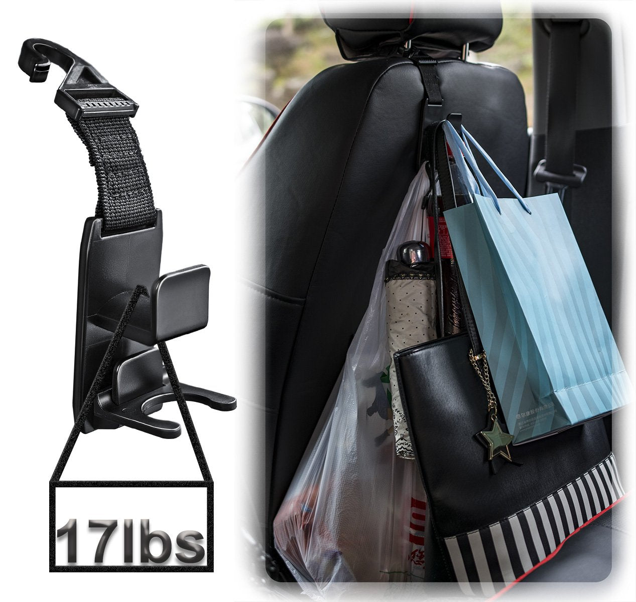 Heroway Magic Headrest Hooks for Car, Purse Hanger Headrest Hook Holder for Car Seat Organizer Behind Over the Seat Hook Hang Pu