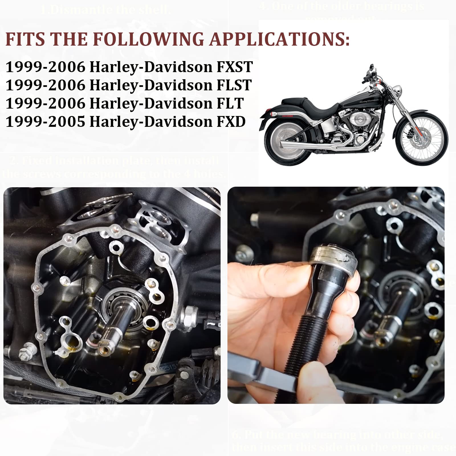 Inner Cam Bearing Installer & Puller Kits Compatible For Harley Davidson Tc 88 96 103 110 Twin Cam & Dyna