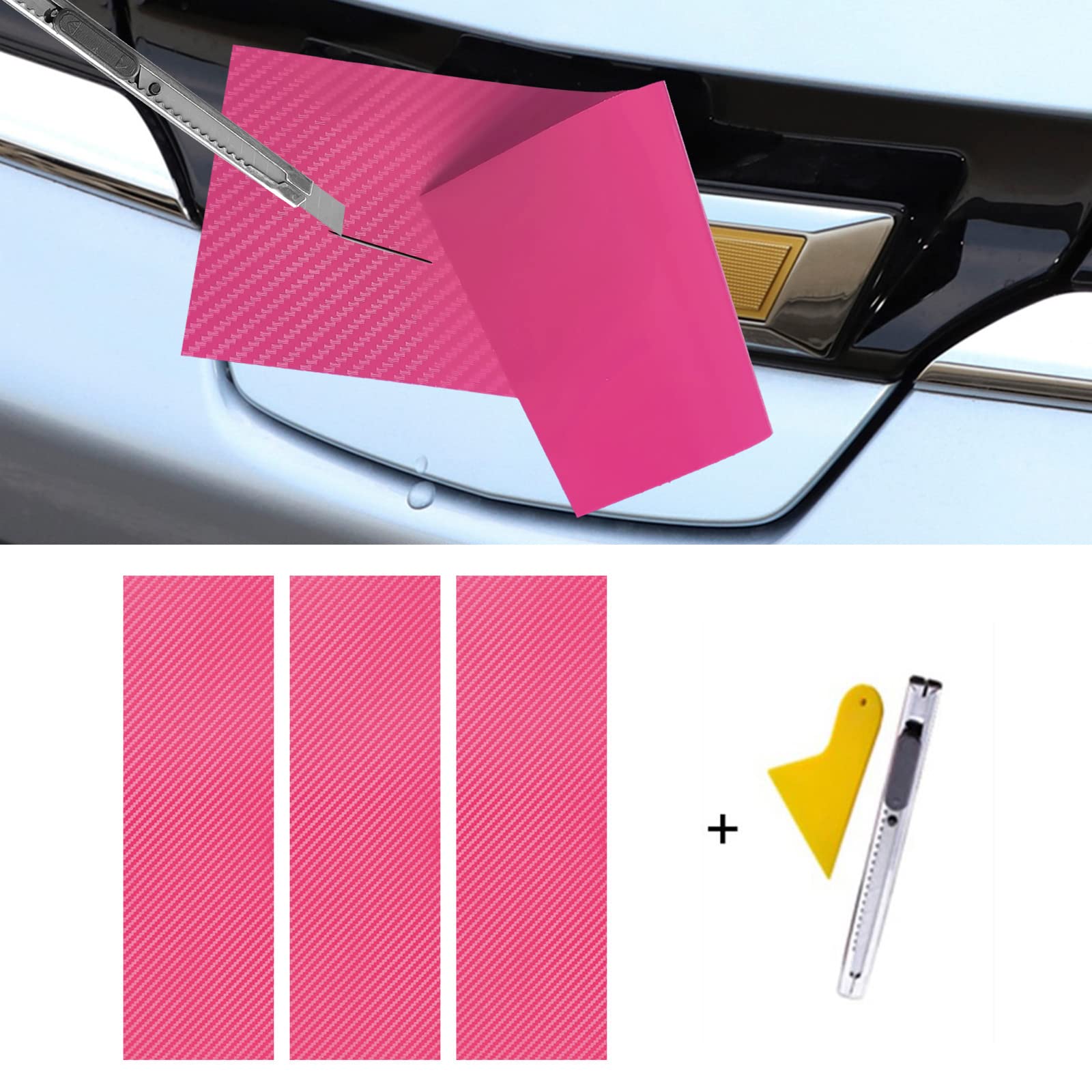 Lanzmyan Compatible With Bowtie Logo Wrap Stickers Cut-Your-Own Emblem Overlay Diy Decals For Chevy 3Pcs Pink