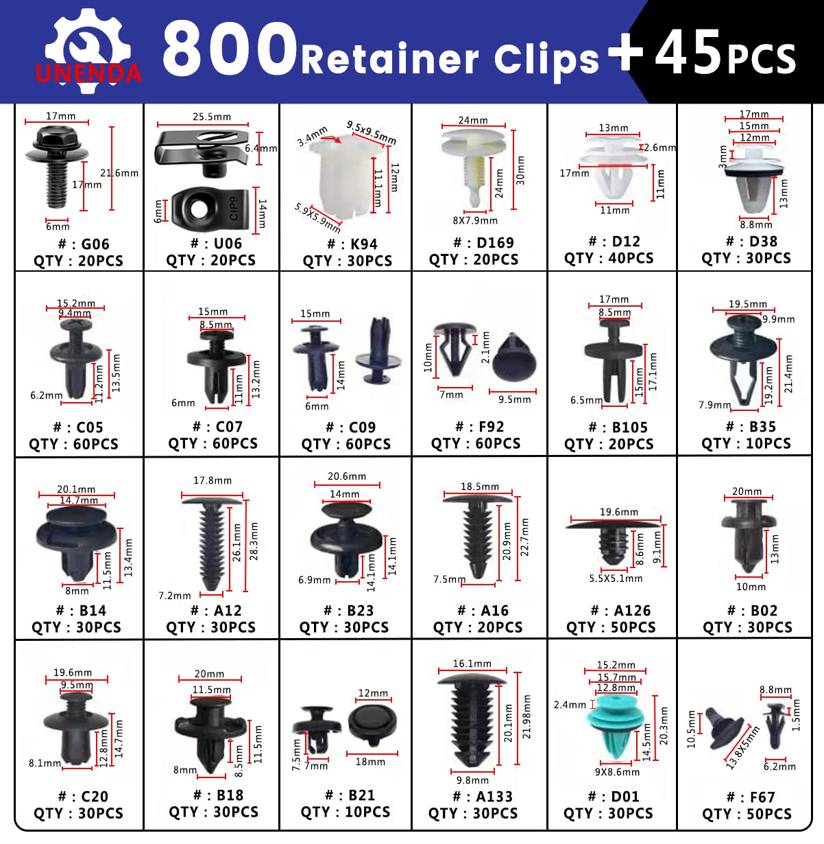 845Pcs Car Push Retainer Clips & Auto Fasteners Assortment-24 Most Popular Sizes Nylon Bumper Fender Rivets With 10 Cable Ties And Blue Fastener Remover For Ford Gm Toyota Honda Chrysler Benz Nissan