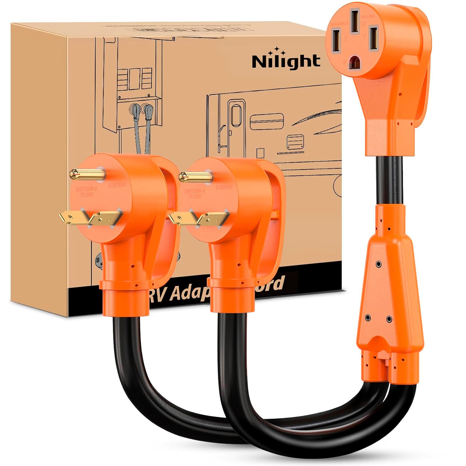 Nilight Rv Y Splitter Adapter Cord 30 Amp To 50 Amp Tt-30P Male Plug To 14-50R Female Receptacle Heavy Duty Electrical Stw Wire