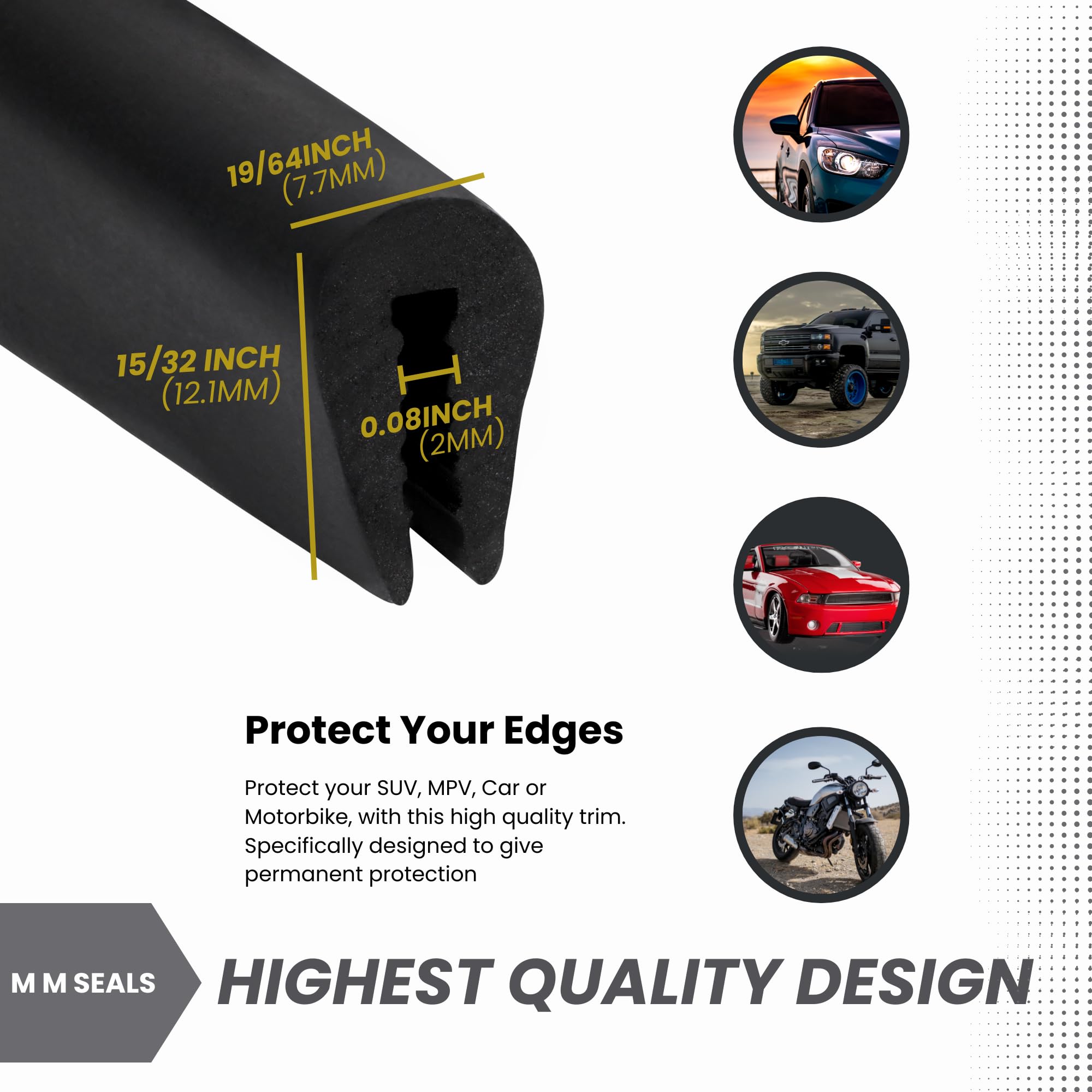 Black U Channel Edge Trim Seal Epdm 15/32'' High X 19/64'' Wide (50 Feet)