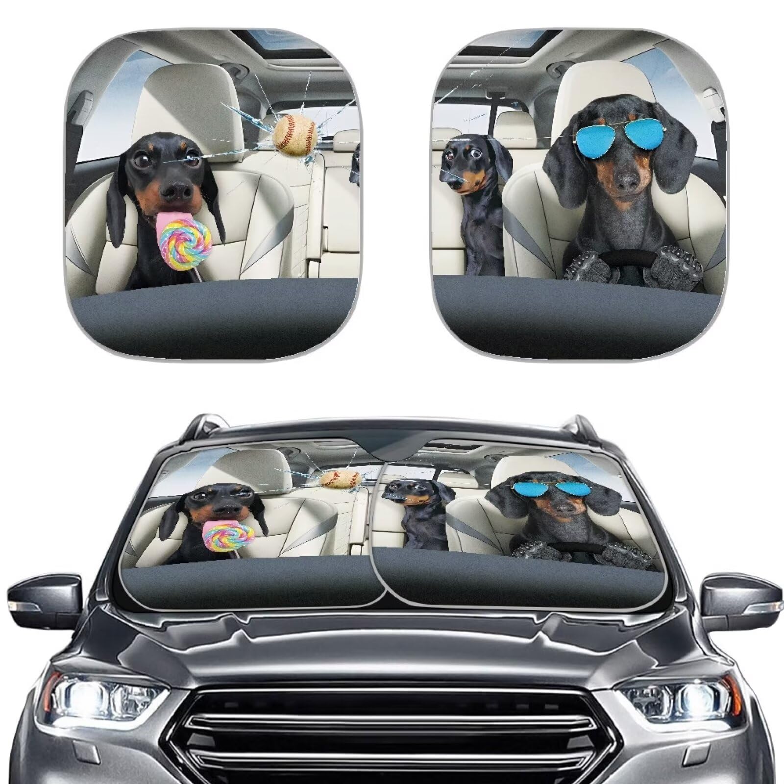 Huisefor Car Windshield Sun Shade Foldable Funny Dachshund Dog Car Front Window Covers Auto Front Windshield Sun Shade Reflectiv