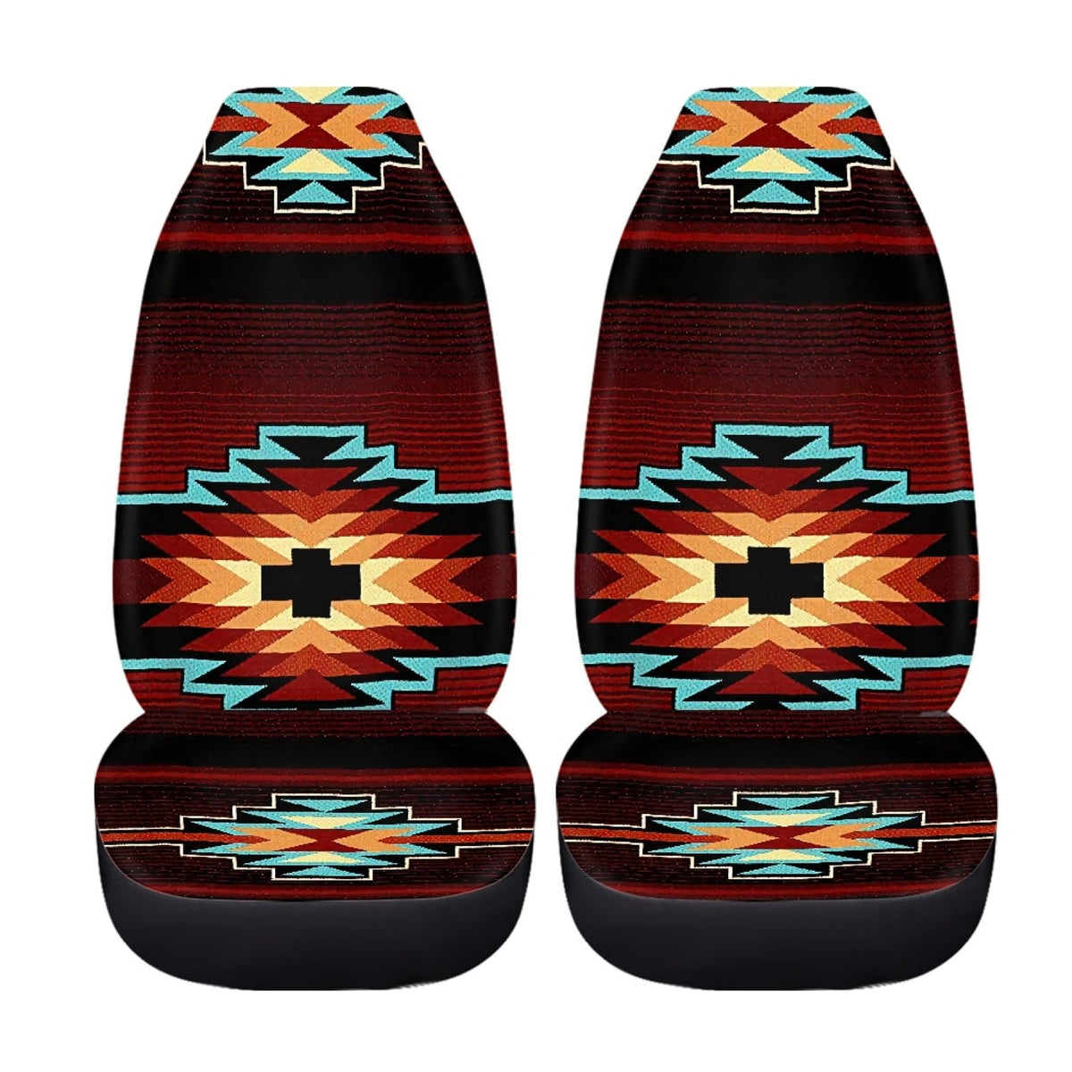 FUIBENG Southwest Nativa American Tribal Aztec Geometry Red Car Seat Cover,Universal 2 Pcs Car Front Seat Covers Southwestern Bu