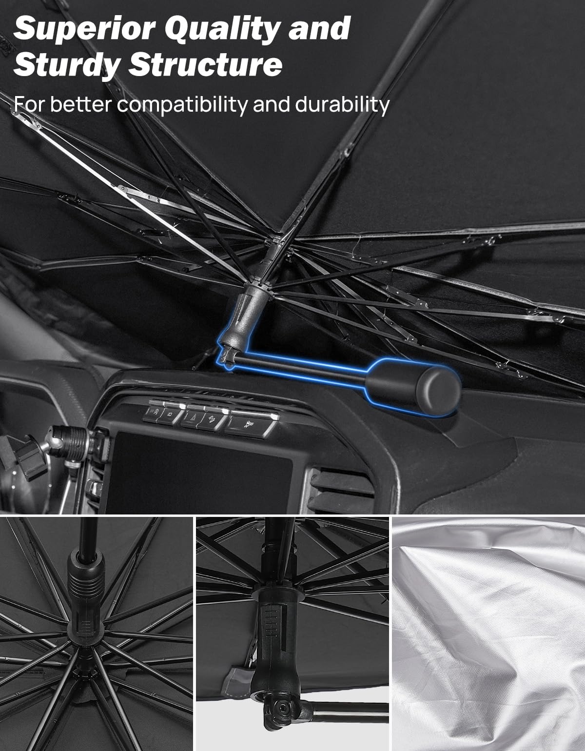 Joytutus Windshield Sun Shade Umbrella, Fit For Ford 2015-2024 F150 F250 F350, With 360 Rotation Bendable Shaft, Titanium Silver