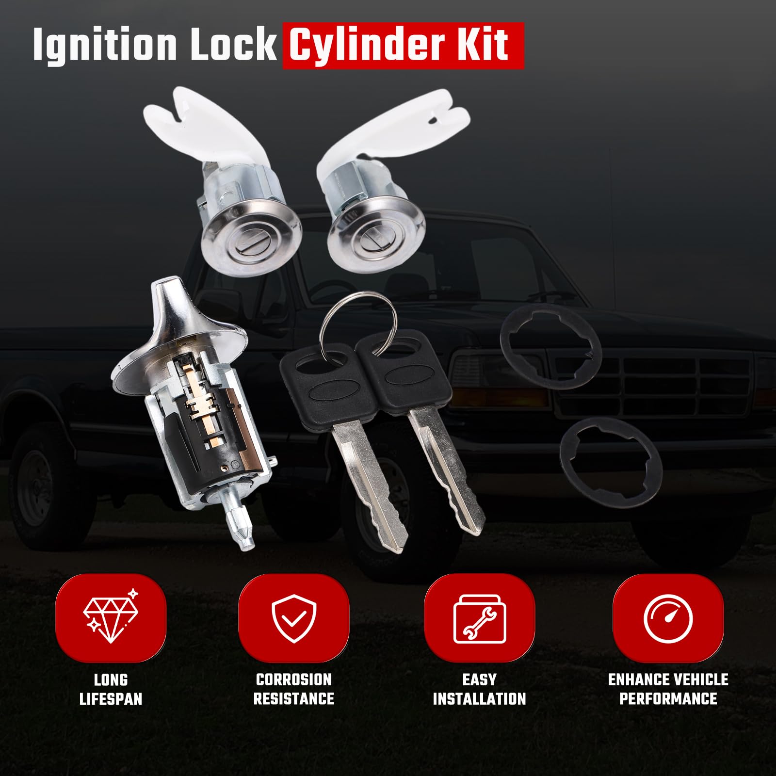 ISINFLASH Chrome Ignition Switch Lock Cylinder & Front Door Lock Cylinder with Keys Fit for Ford 1990-1995 Replace C-42-150 DP-4