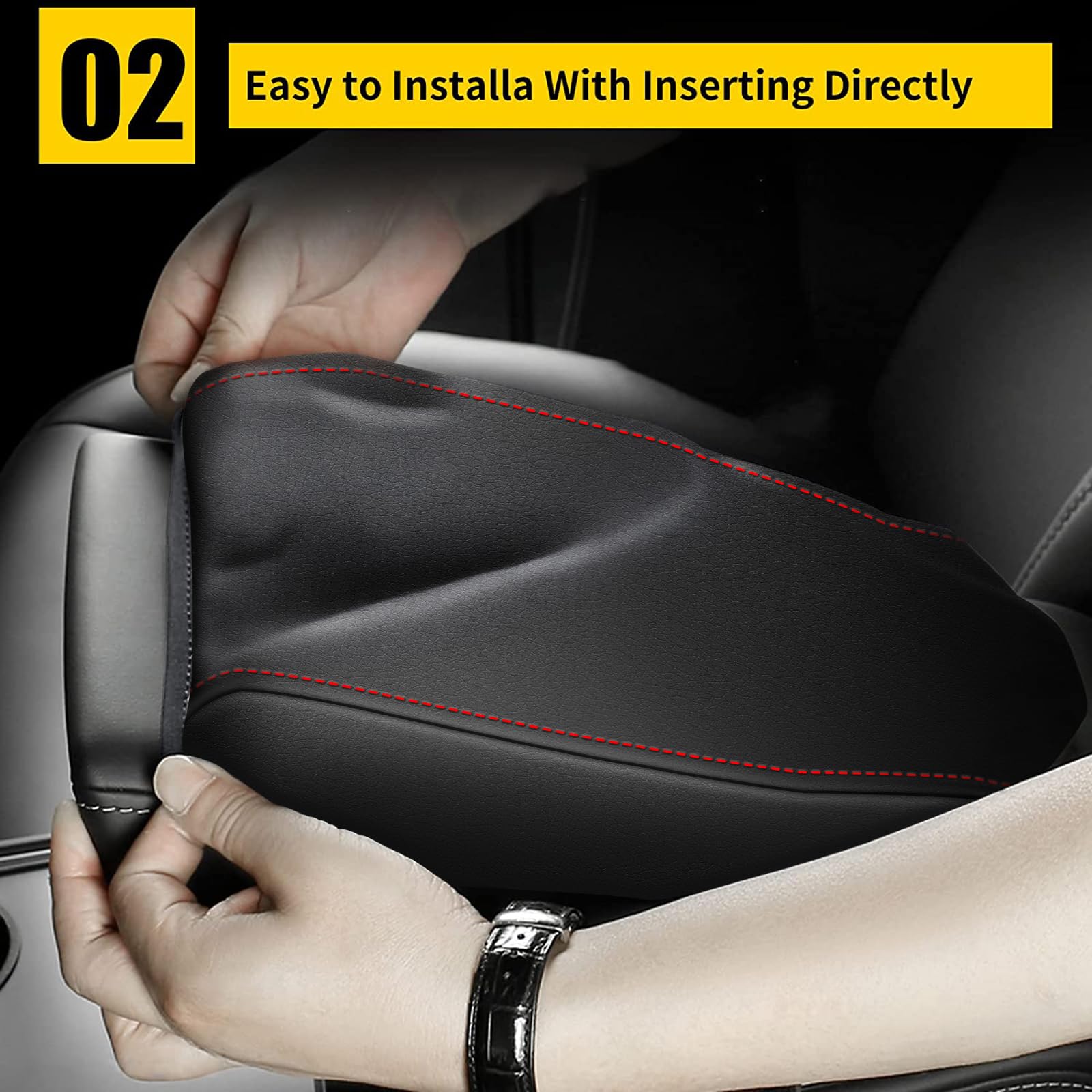 Aomsazto Armrest Covers For 2008-2012 Nissan Altima Black With Red Stiches