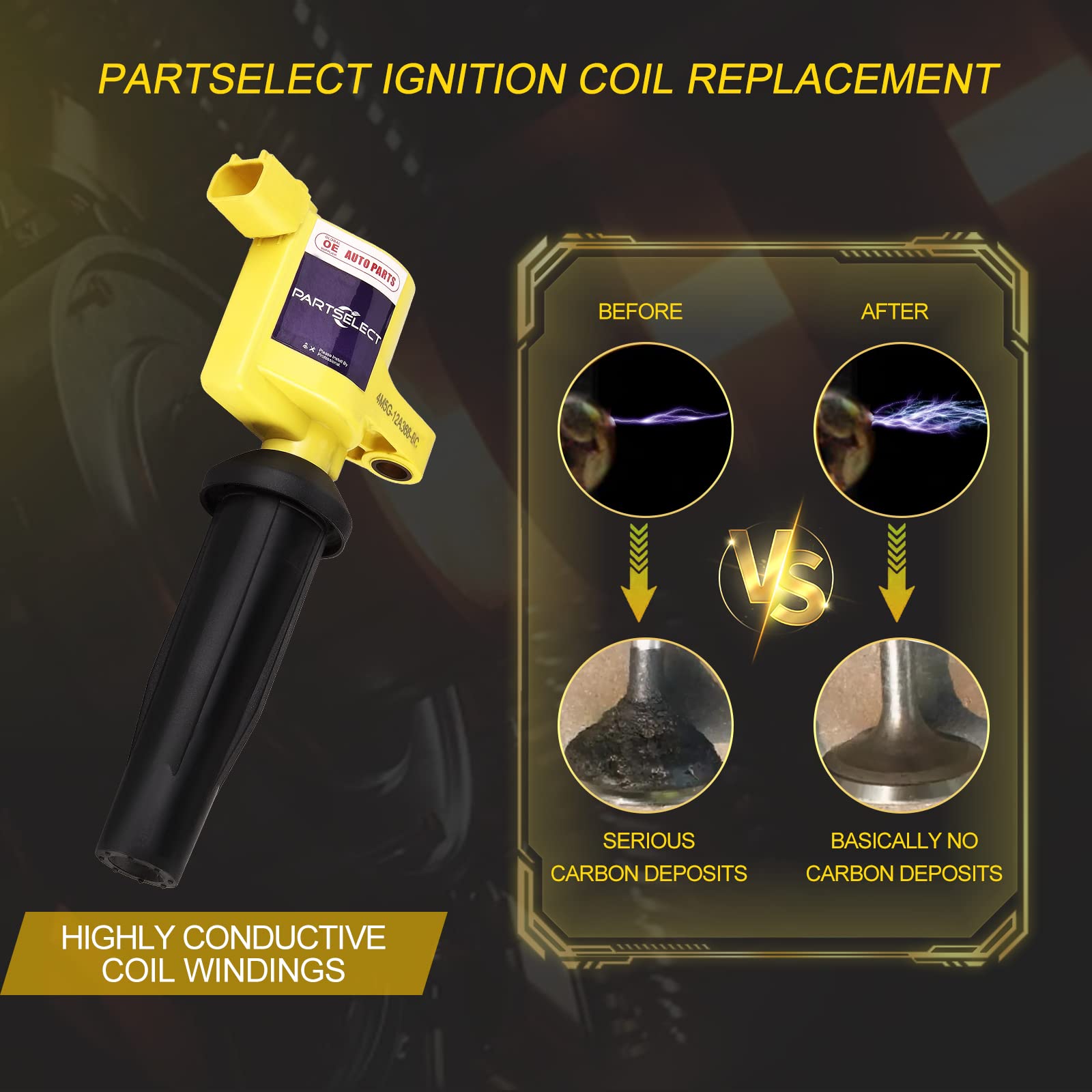 Partselect Set Of 4 Ignition Coil Pack Fd505 Dg501 Replacement For Ford Focus 2003-2011 Escape 2005-2008 For Mazda 3 2004 2005 T