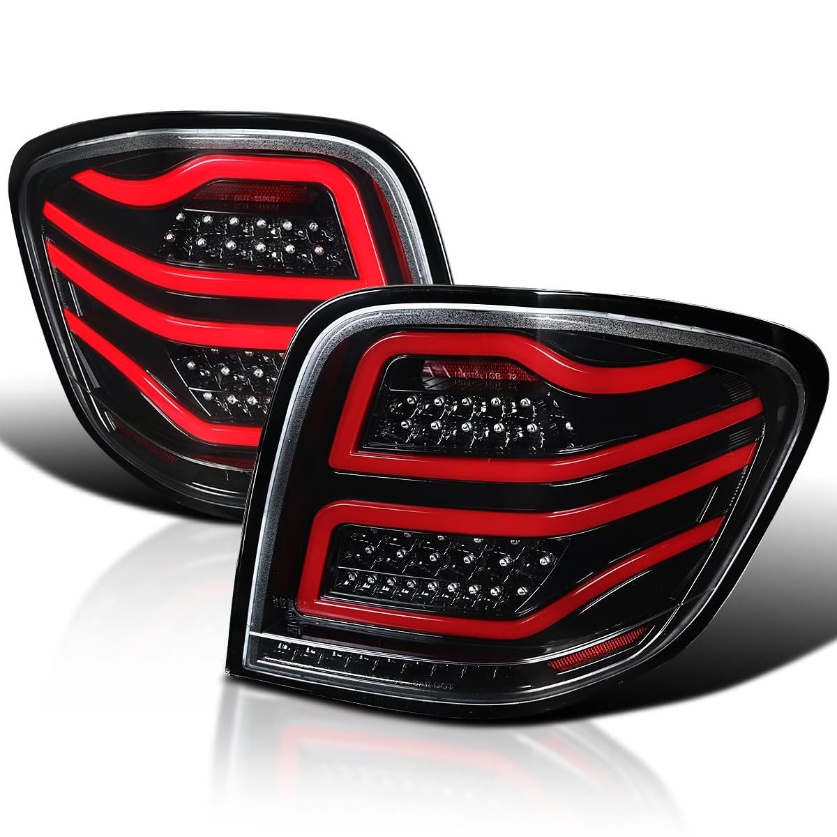 Spec-D Tuning Jet Black Housing Clear Lens Red Led Bar Tail Lights Compatible With 2006-2011 Mercedes-Benz W164 Ml-Class Left + Right Pair Assembly