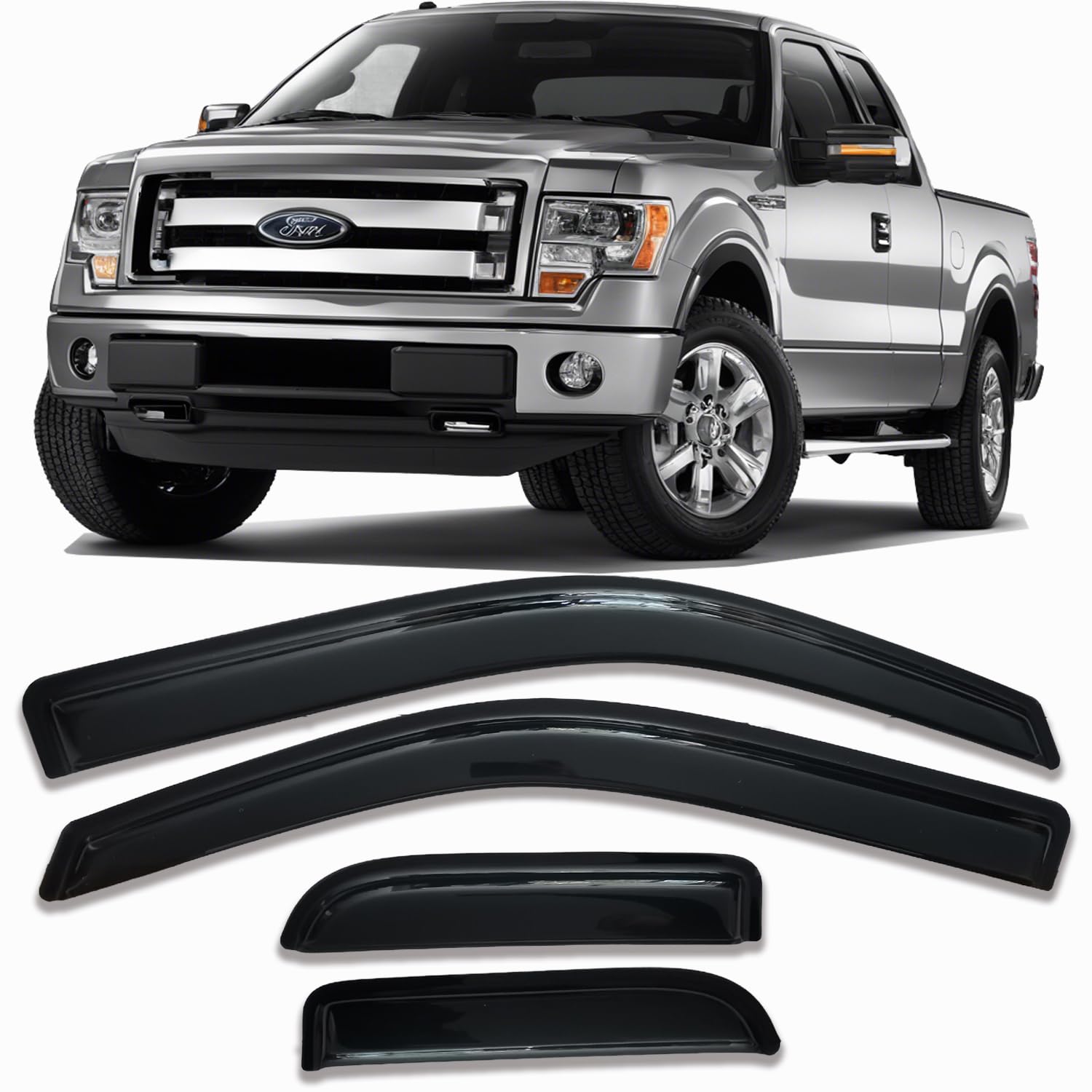 Tape On Side Car Window Visors Rain Guards Sun Shade Vent Deflectors For Ford F-150 Supercab/Extended Cab 2004-2014, 94738 Outsi