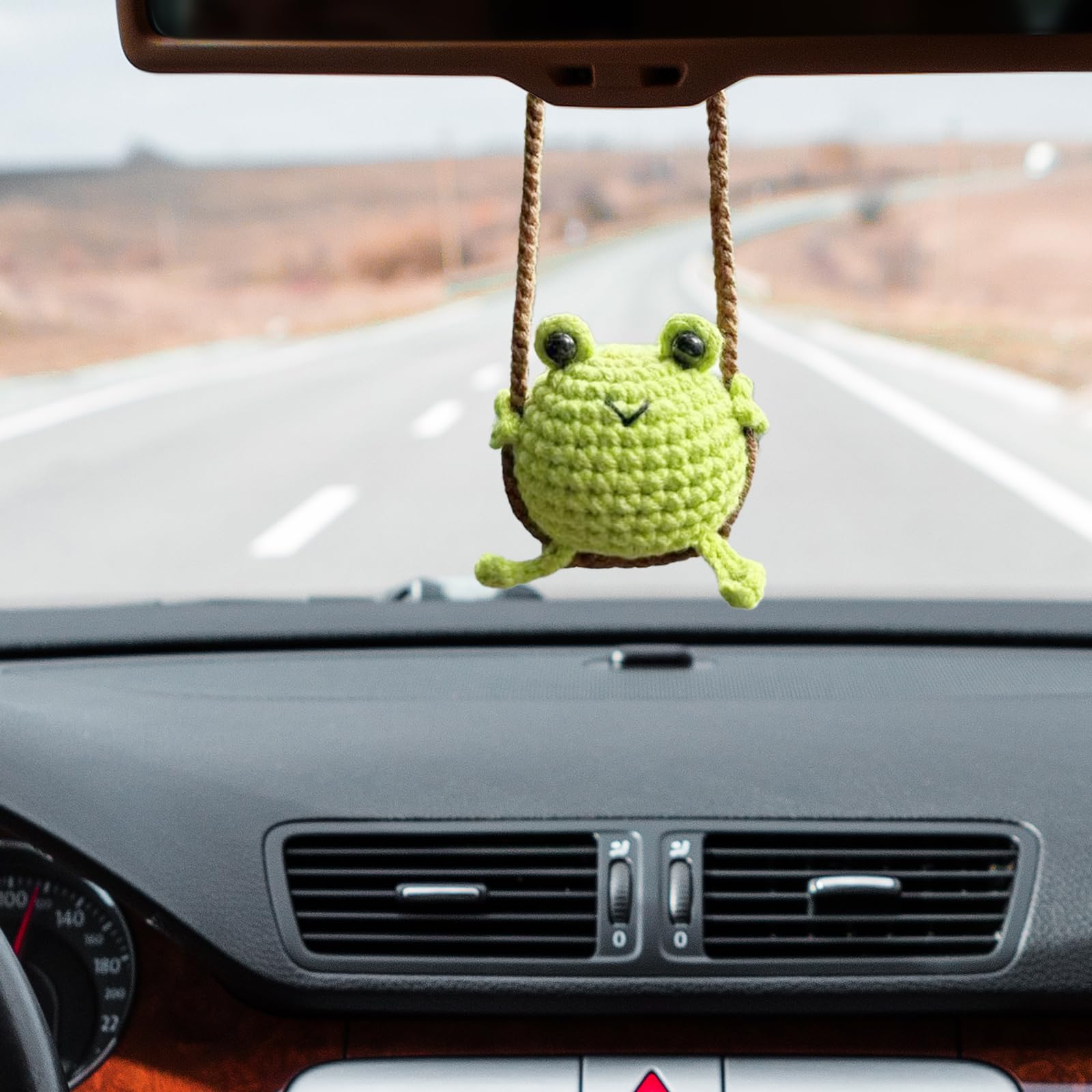 Crochet Swinging Frog Car Mirror Hanging Accessories, Cute Car Decorations For Women Aesthetic, Handmade Knitted Rearview Mirror