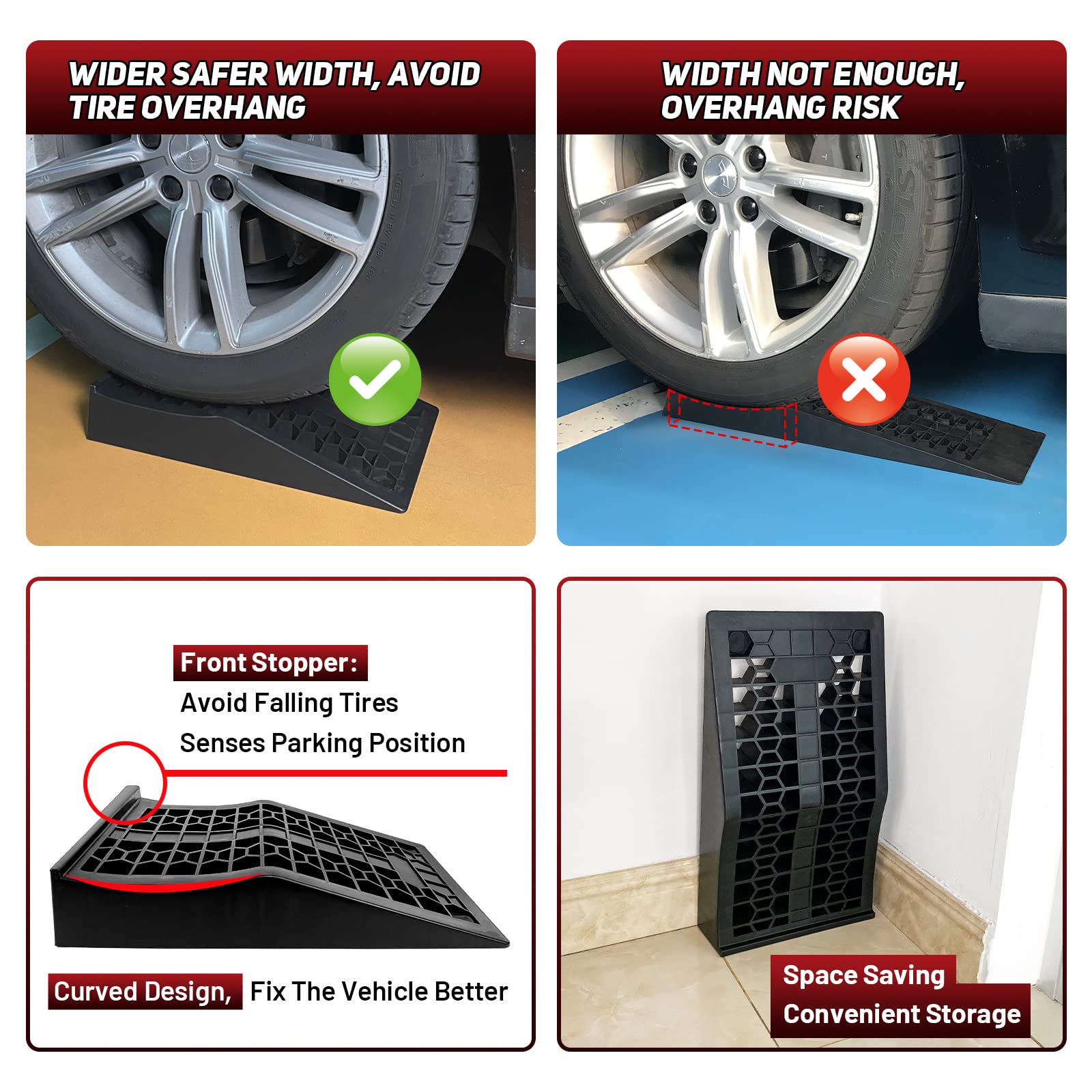 ROBLOCK Car Ramps - Heavy Duty Plastic Ramps for Low Profile Cars, 17.5"x10"x3.14", 2 Pack (Model RBTS265)