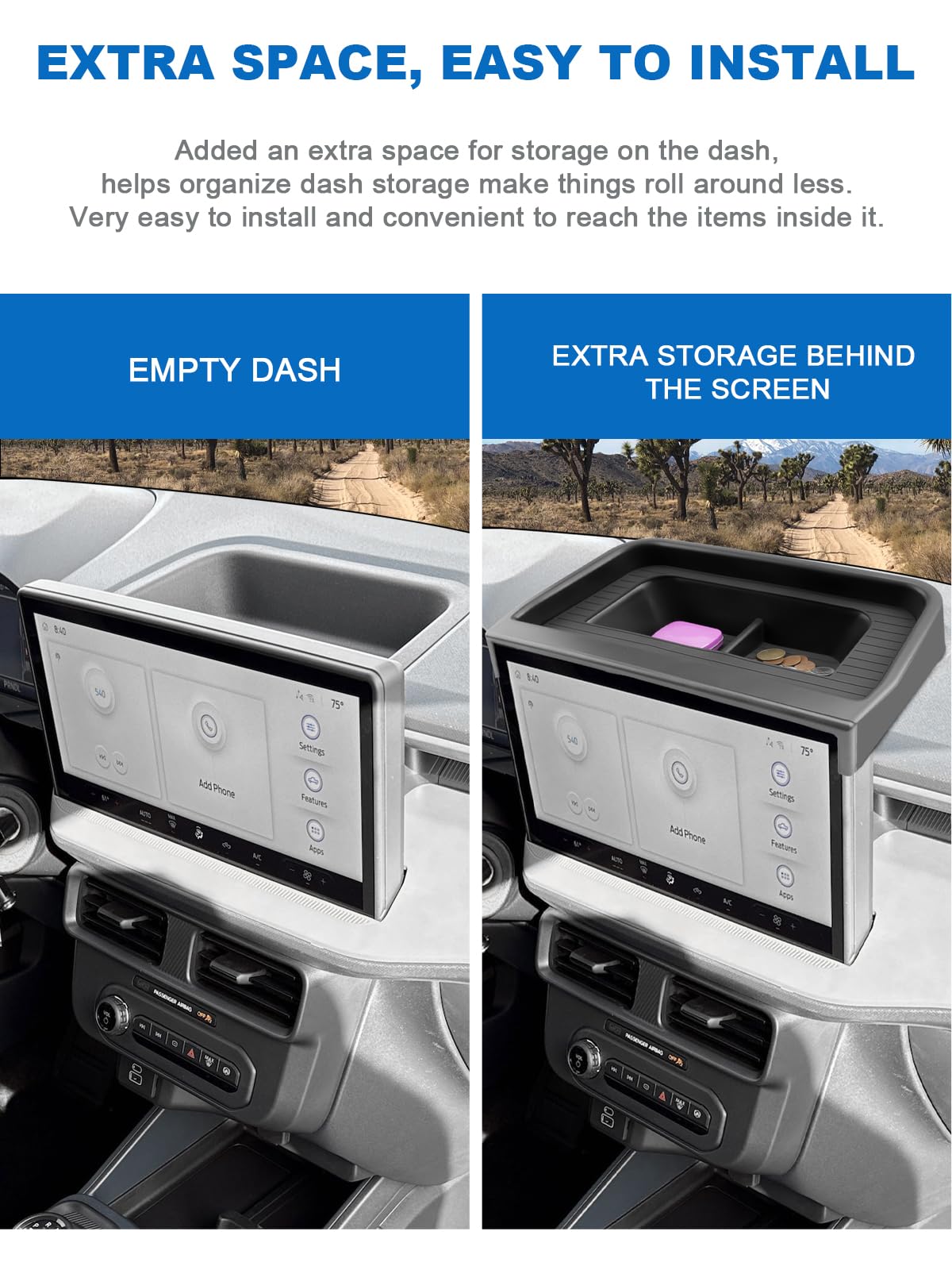 Cdefg For 2025 Ford Maverick Center Console Dash Screen Organizer 13.2-Inch 2025 Ford Maverick Dashboard Behind-Screen Storage B