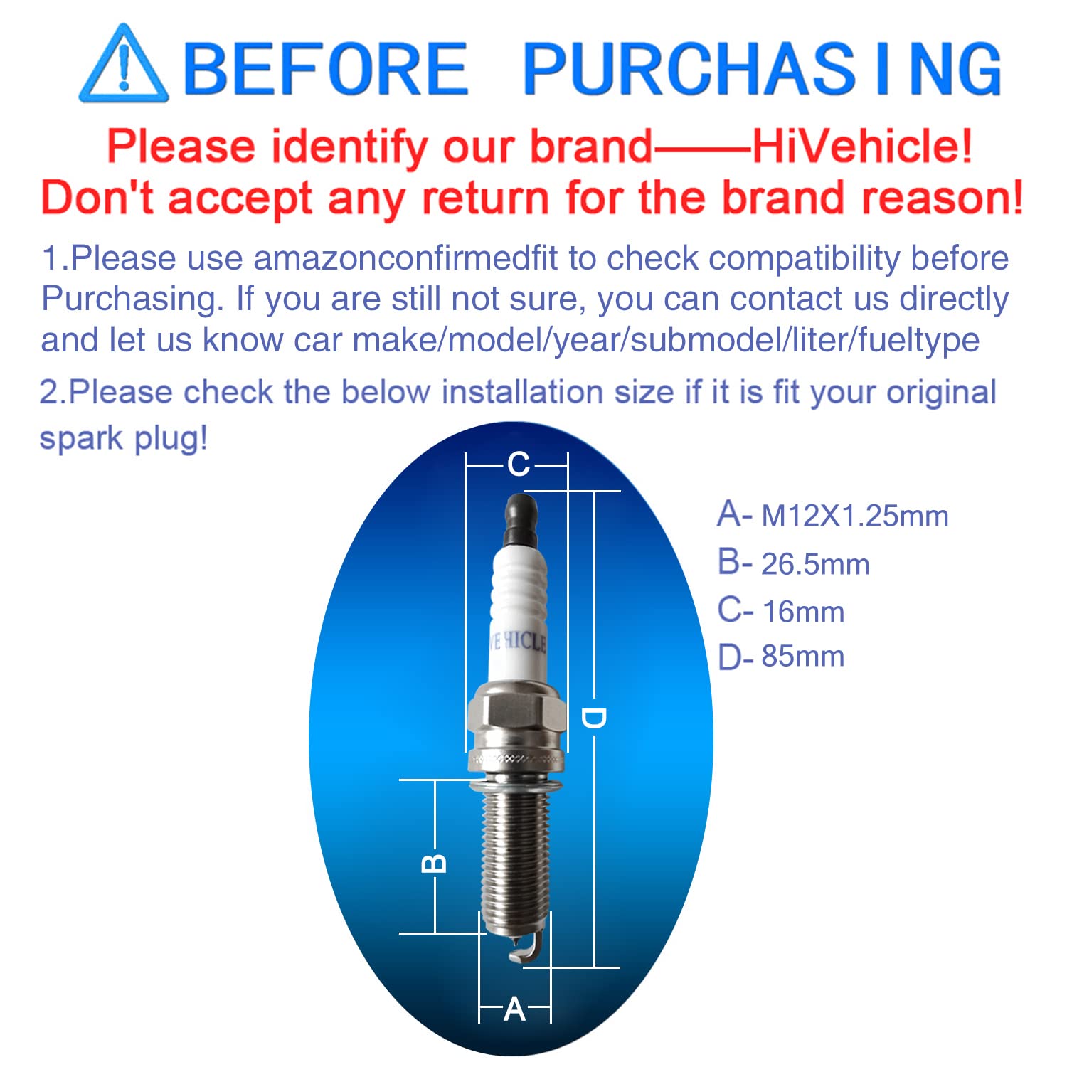 Hivehicle V7415 Iridium Spark Plugs – Replacement Of #93175 Lkr7Dix-11S (6 Pack)