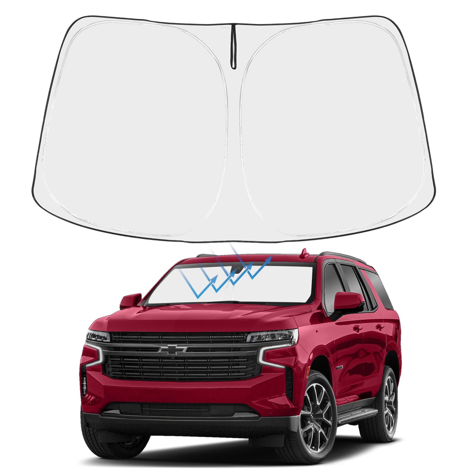 Proadsy Front Windshield Sun Shade Foldable Sunshade Protector Custom Fit 2025 2024 2023 2022 2021 Chevrolet Tahoe Z71, Premier, High Country, Rst, Lt, Ls Accessories 2025 Upgrade