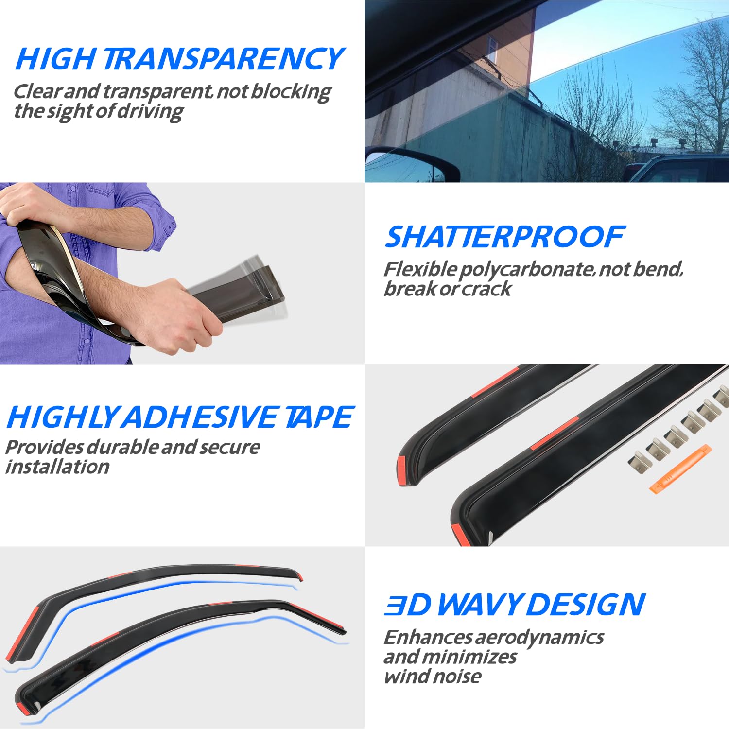 in-Channel Rain Guards for Toyota Camry 2018 2019 2020 2021 2022 2023 2024, Extra Durable Side Window Visors Deflectors, Smoke T