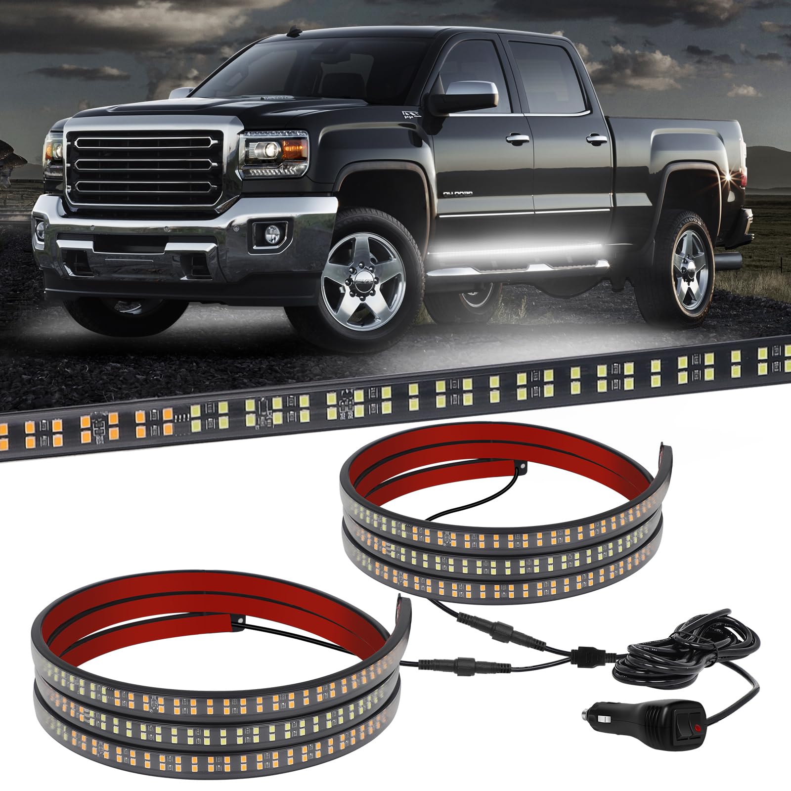 Xridonsen 2Pcs 70 Inch Emergency Truck White Strobe Lights Strip 864 Led Running Board Lights Bar Flashing Warning Hazard Safety