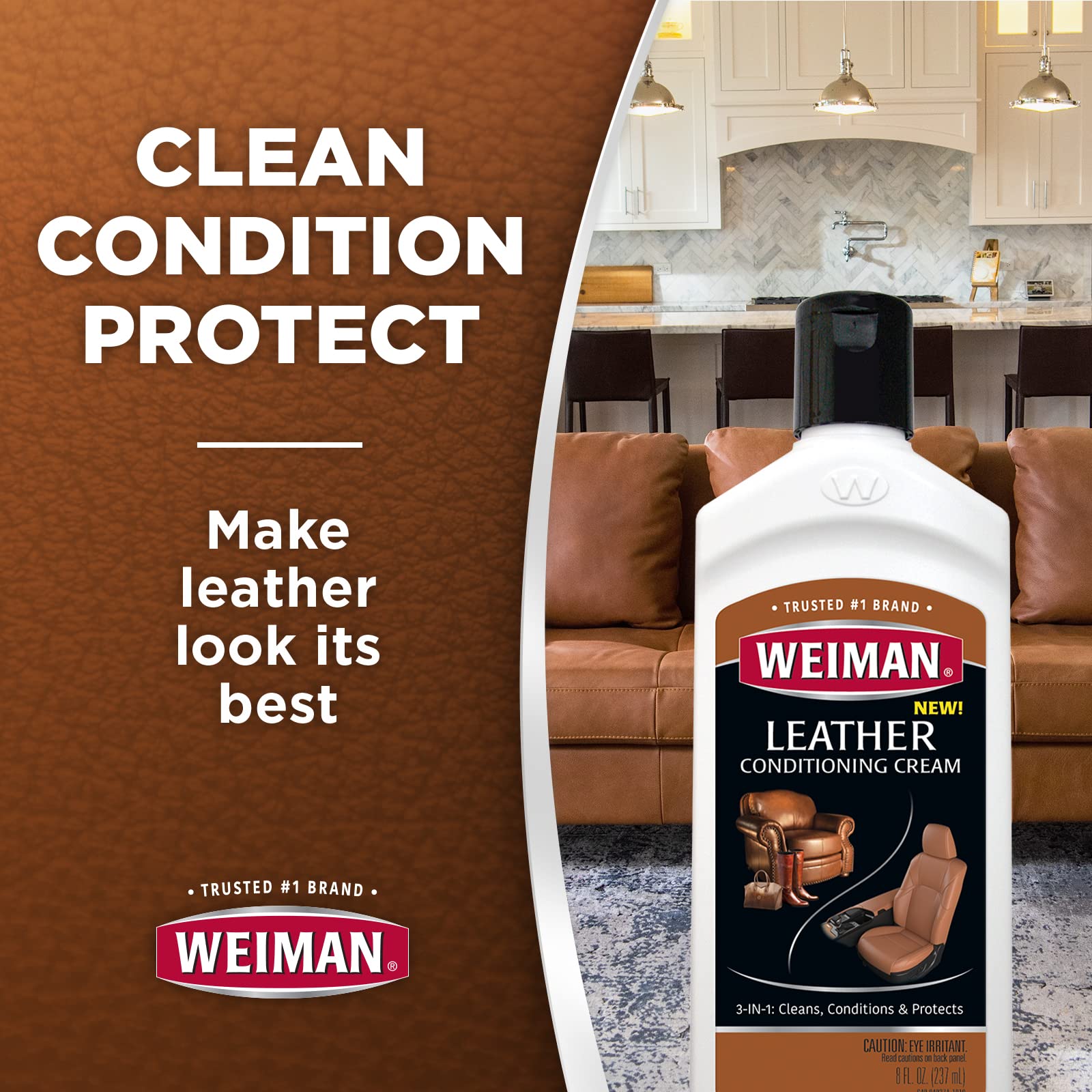 Weiman 3 In 1 Deep Leather Conditioner Cream (2 Pack) - Restores Leather Surfaces - Use On Leather Furniture, Car Seats, Shoes,